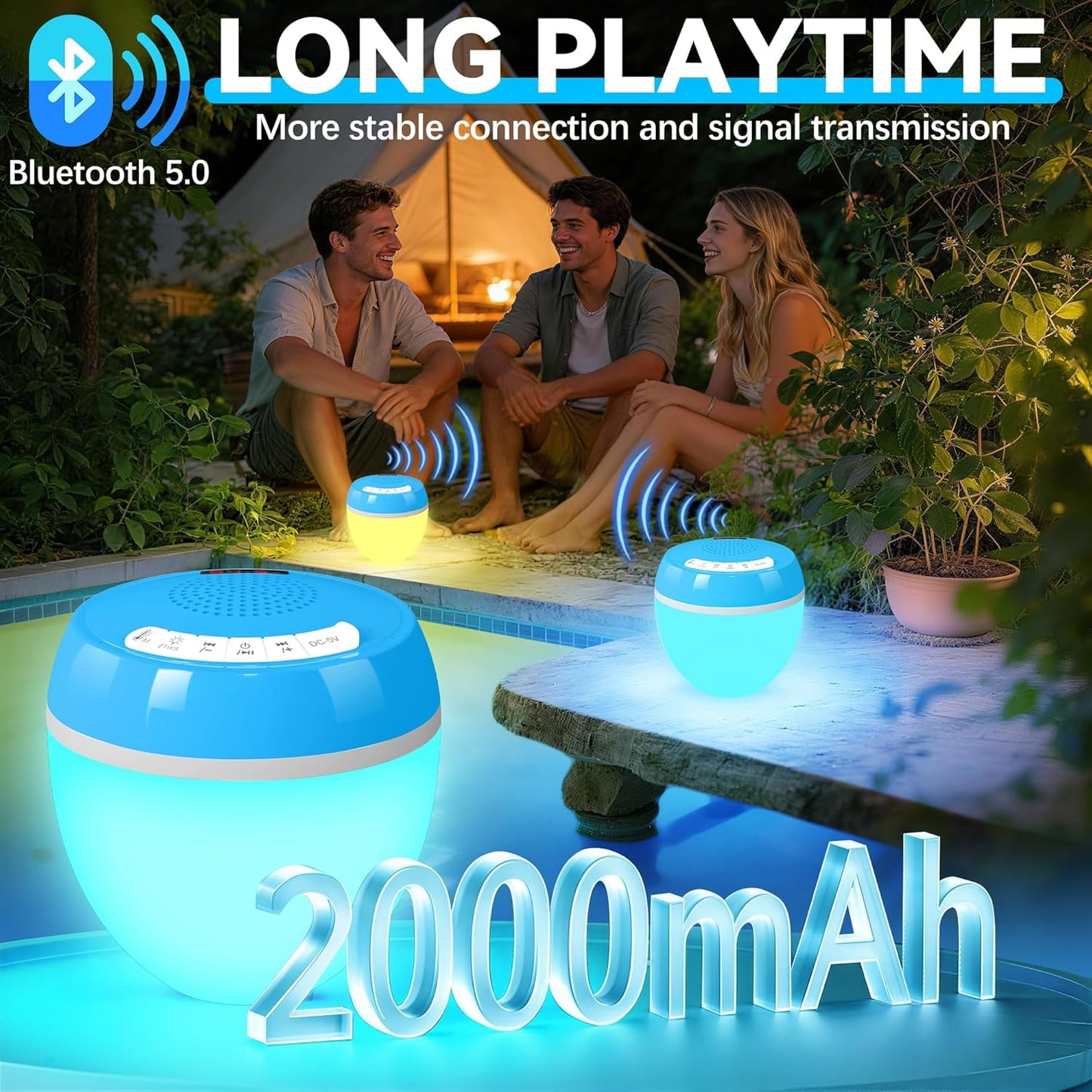 FluSing 3 1 IP68 in Floating Pool Speaker with Digital Thermometer,Bluetooth Pool Speaker with Colorful Lights,TWS