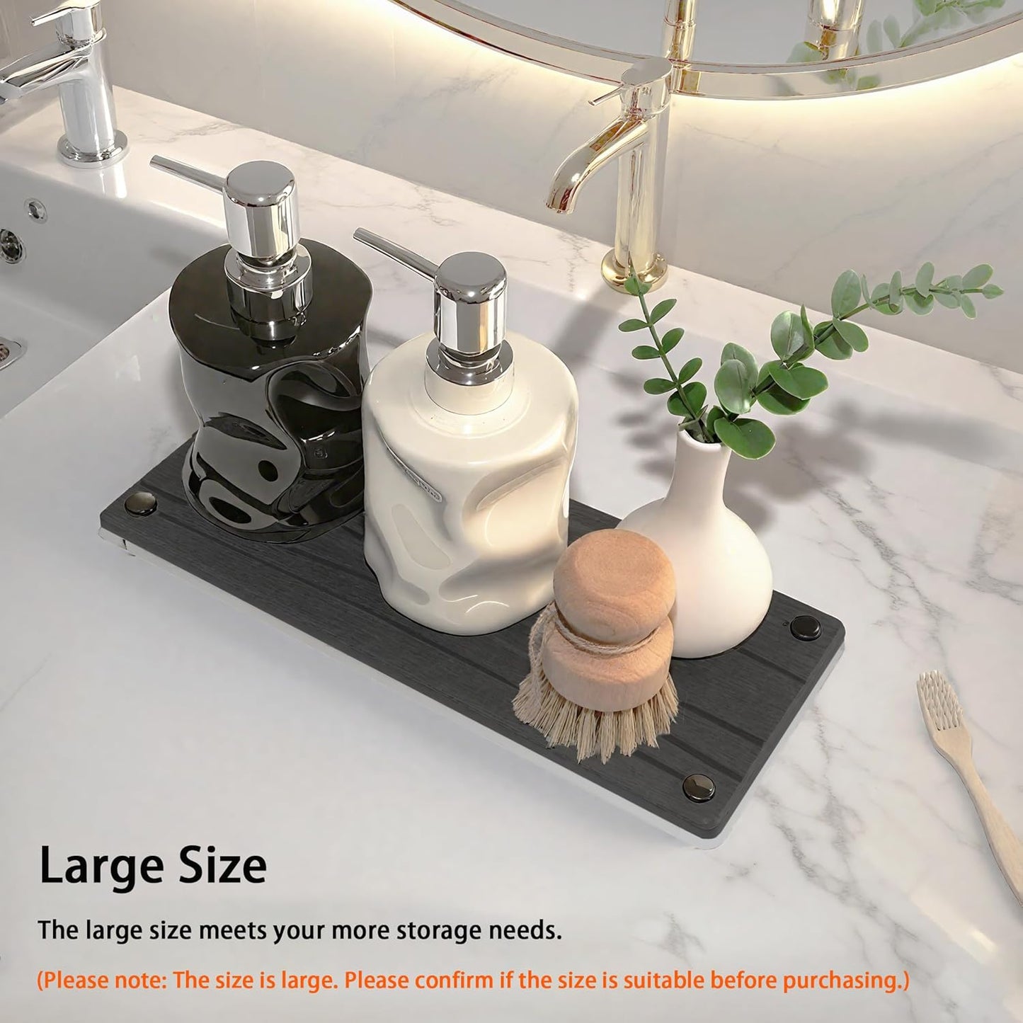 Skiennix Quick Dry Sink Caddy - Water Absorbing Stone Tray & Organizer for Kitchen or Bathroom