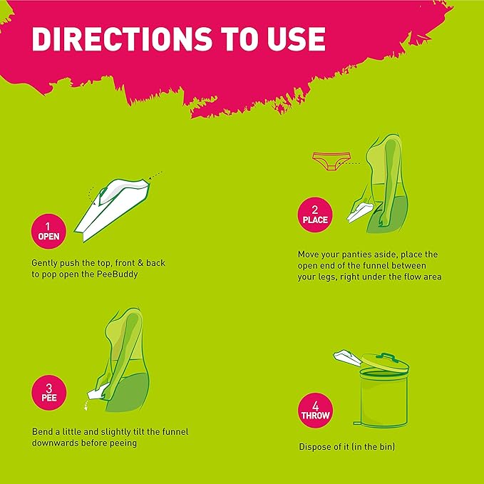 PEE BUDDY 80 Funnels Portable Female Urination Device | Disposable Female Urinal Funnel | Travel, Camping & Hiking and Outdoor Activities | Foldable and Compact Stand and Pee Funnel for Women, Girls