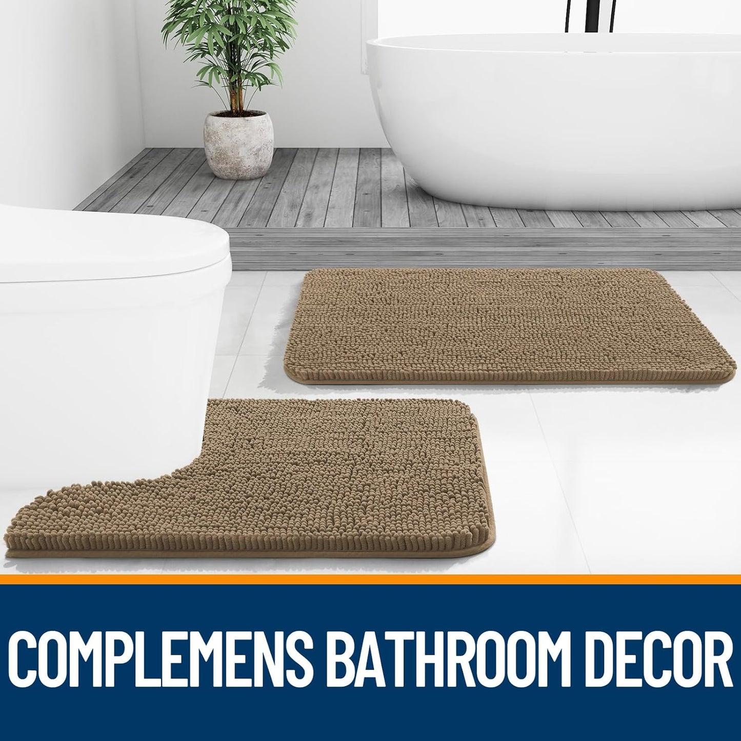 OLANLY Bathroom Runner Rugs - Extra Soft Chenille Bath Mats | Quick-Dry, Machine Washable, 47x20, Tan