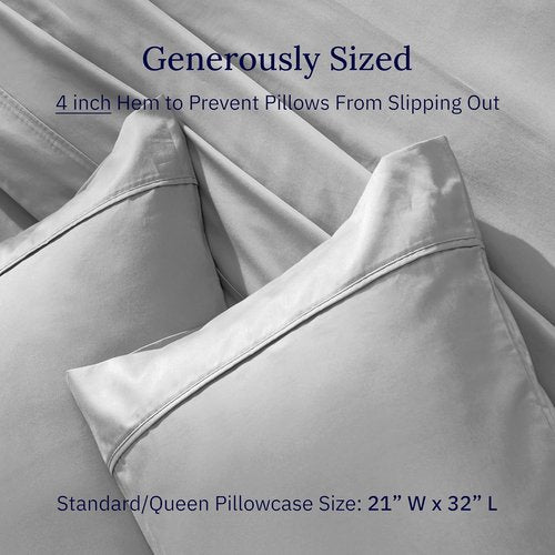 California Design Den Pillowcase Set | Standard Queen Size, 400 Thread Count, 100% Cotton Sateen, Soft & Breathable - Light Grey