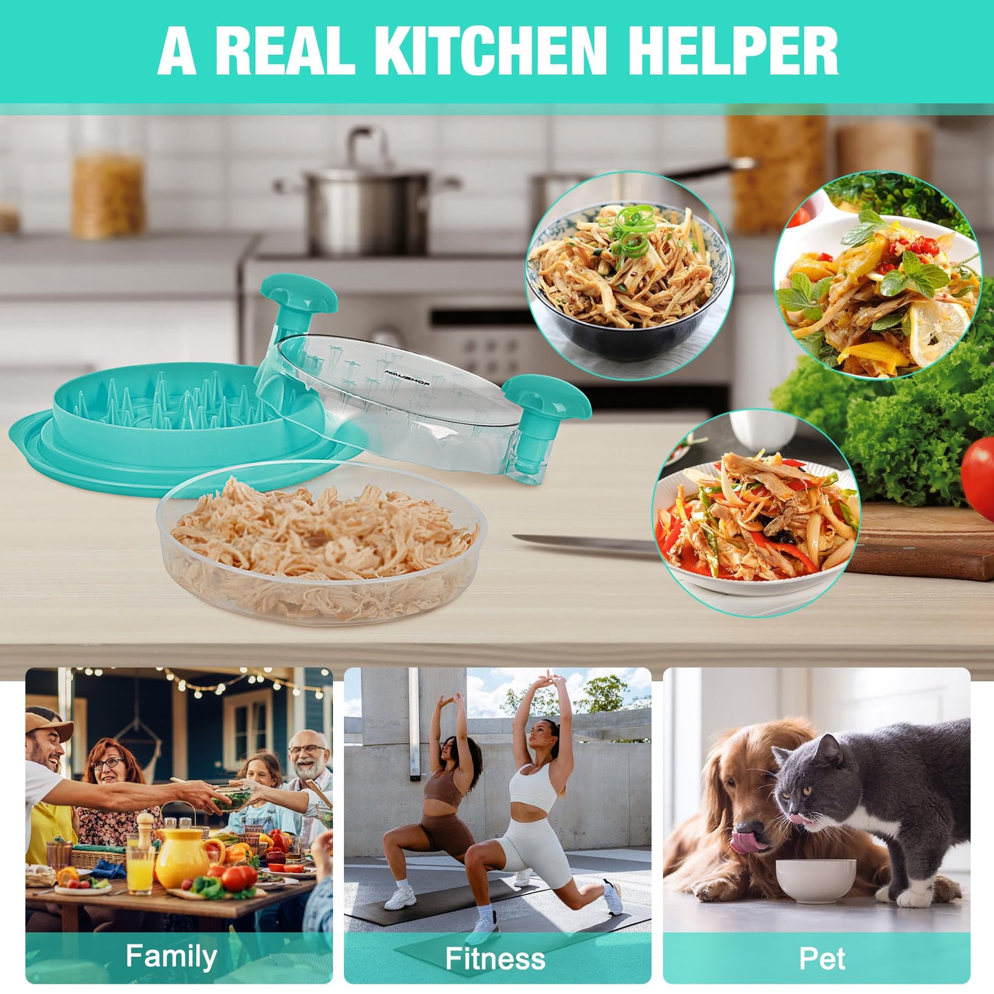 HAUSHOF Chicken Shredder Tool Twist, Large 3 Layer Meat Shredder Grinder, Visible, Strong Anti-Slip, BPA Free, Dishwasher Safe, for Steak, Pork