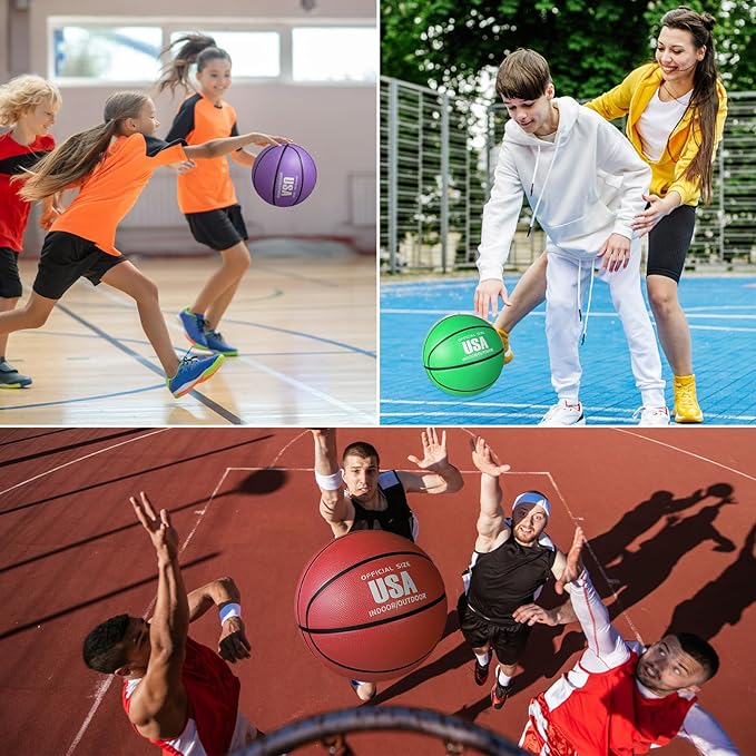Libima 12 Pcs Operation Christmas Rubber Basketballs Official Size Bulk with Pump Multicolor Basket Balls Streetballs Set for Adult Youth Indoor Outdoor Training Games Sports Gifts