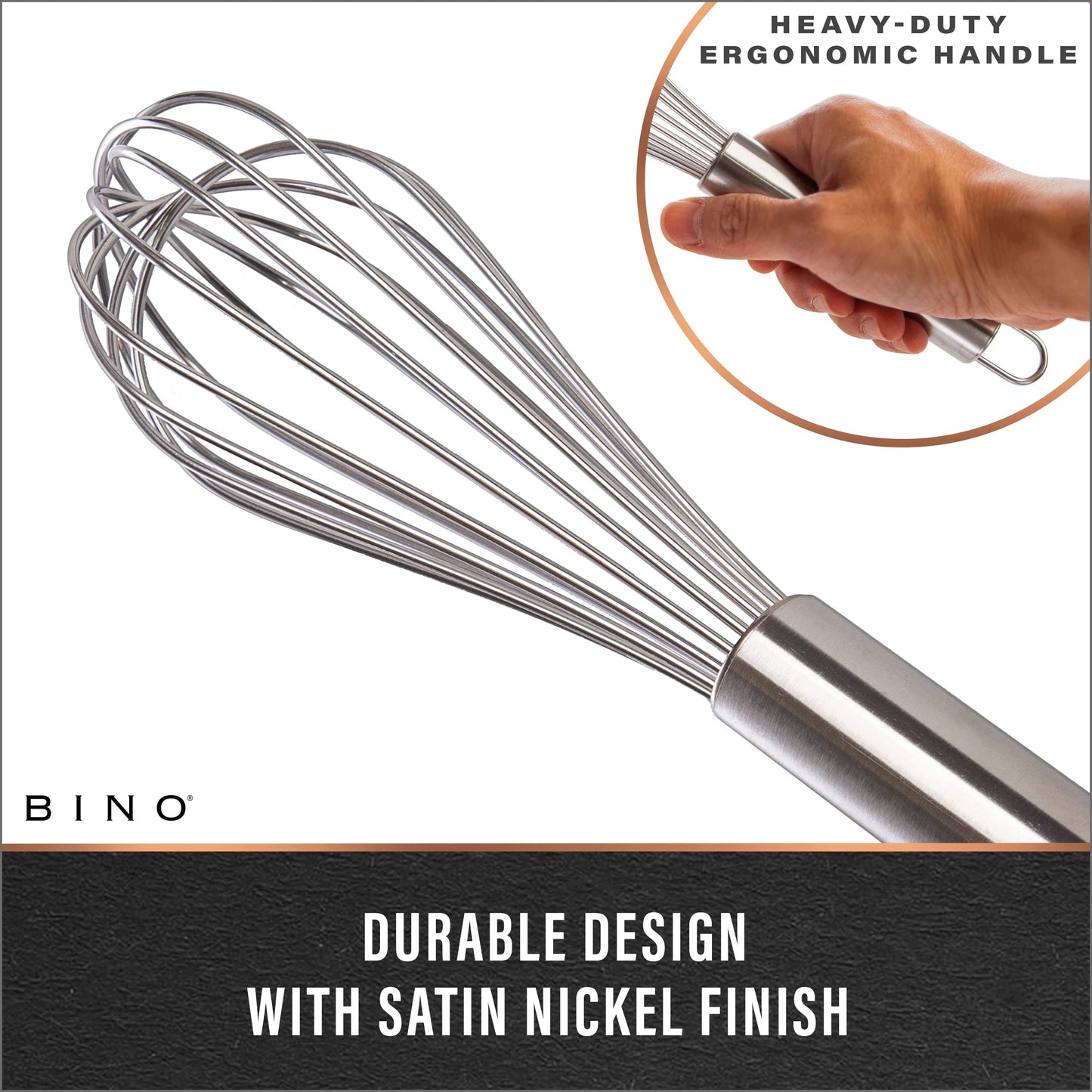 BINO 2-Piece Egg Whisk Set - 10 Inch | Thick Wire Balloon Whisk Set | Manual Egg Beater | Pancake Whisk | Kitchen Whisks for Cooking & Baking | Kitchen Utensils Whisking & Stirring | Kitchen Tools