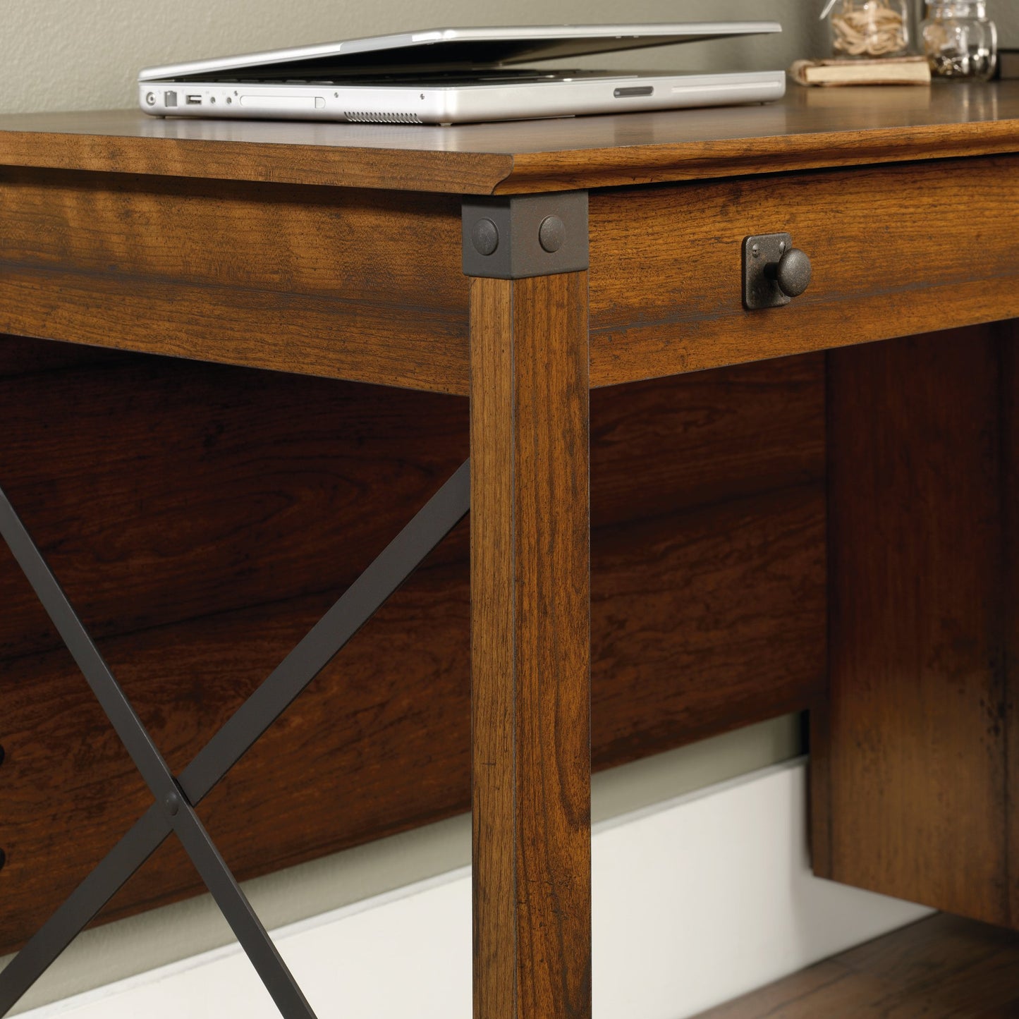 Sauder Carson Forge Vintage Rustic Computer Desk for Home Office with Drawers, in Washington Cherry; L: 53.19" x W: 22.64" x H: 29.80"
