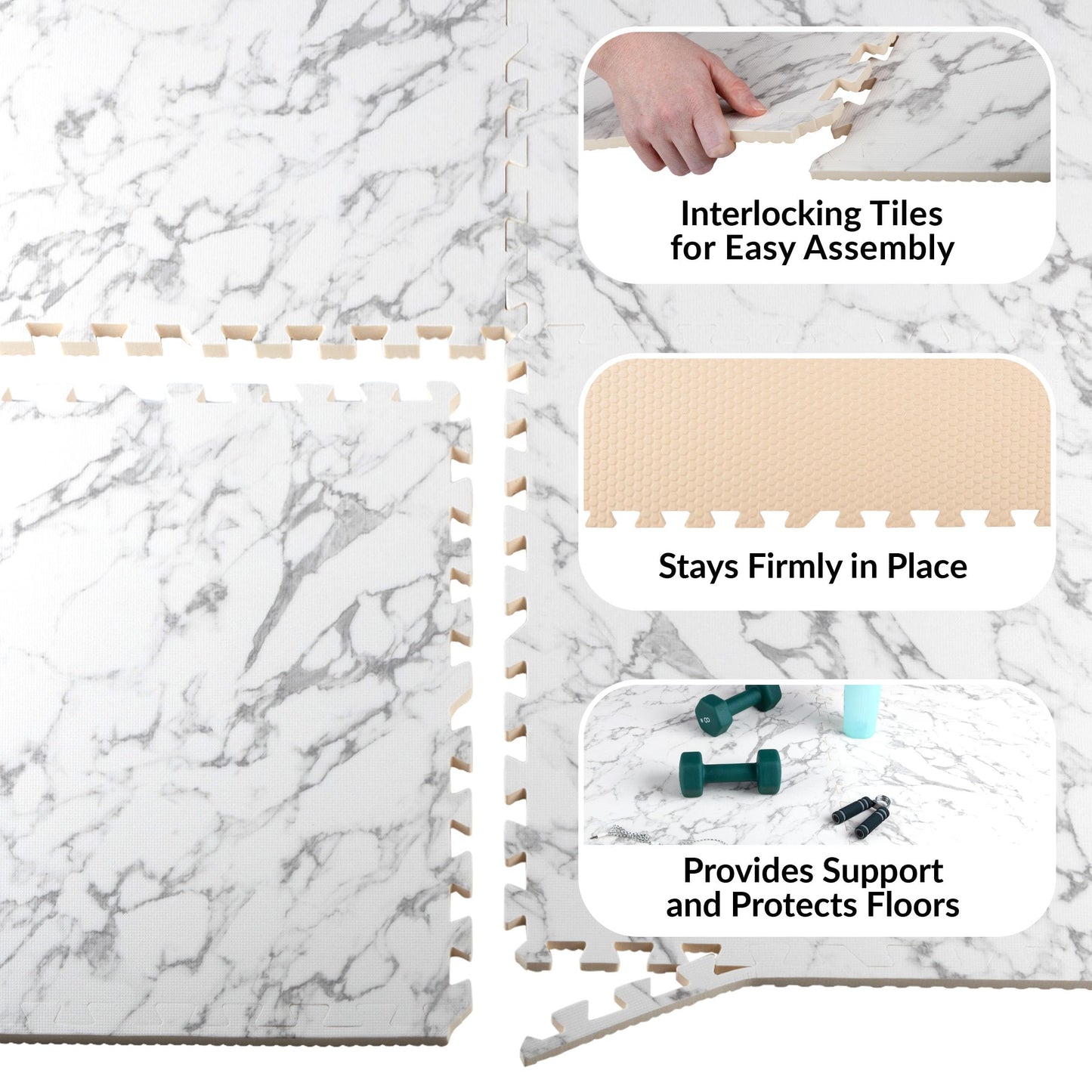EVA Foam Floor Tiles 24-Pack - 96SQFT Puzzle Mat - Interlocking Foam Tiles for Baby Play Mat or Gym Flooring for Exercise by Stalwart (Faux Marble)