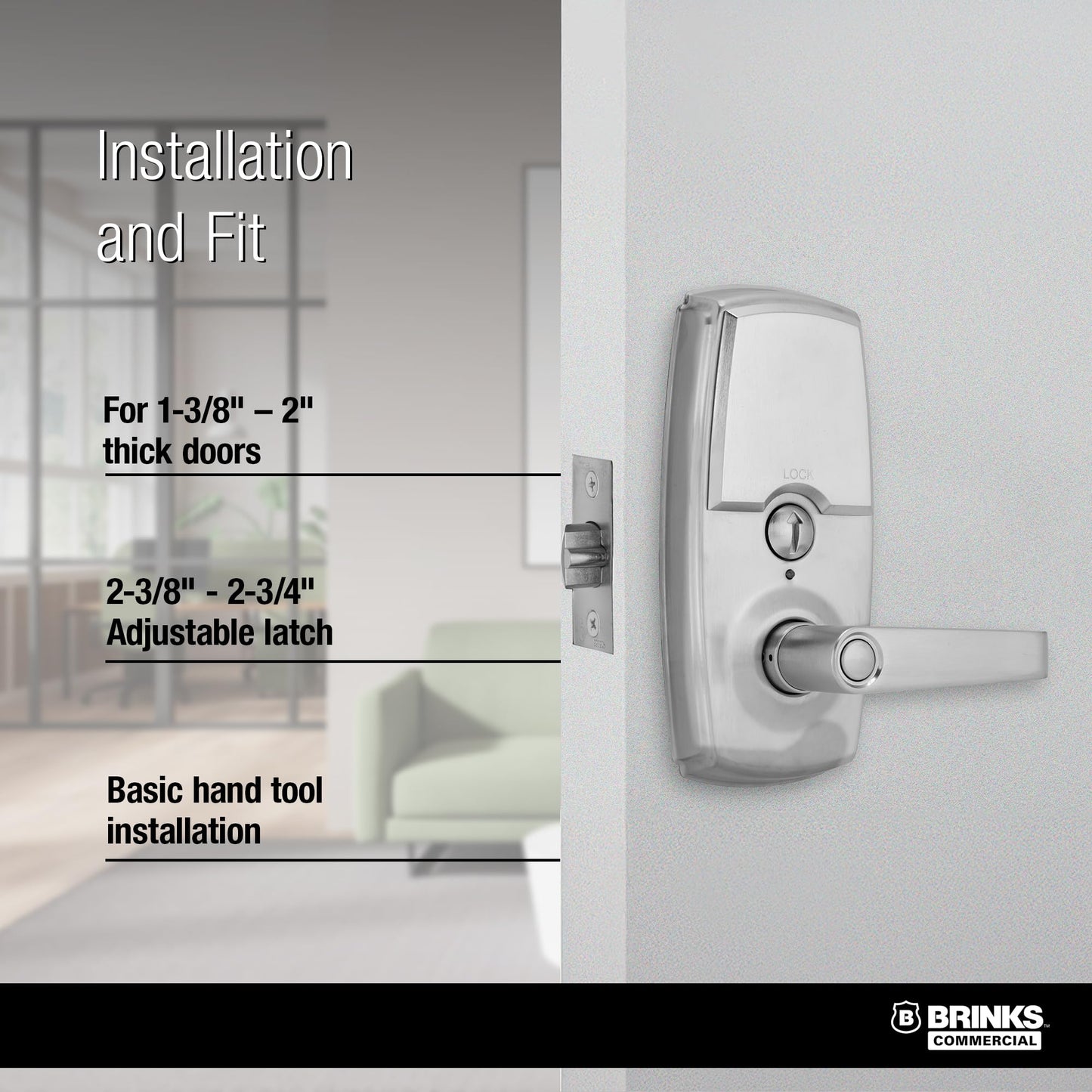 BRINKS ANSI Grade 2 Keypad Door Lock with Handle for Commercial & Residential Use, Keyless Entry Door Lock, 99 User Codes, Auto-Relock, Battery with Backup Keyway (Satin Nickel)