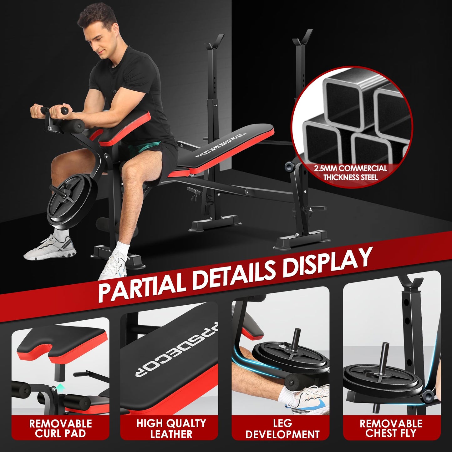OPPSDECOR 900LBS All in One Weight Bench Set with Squat Rack Adjustable Workout Bench with Leg Developer Preacher Curl Rack Fitness Strength Training Bench for Home Gym