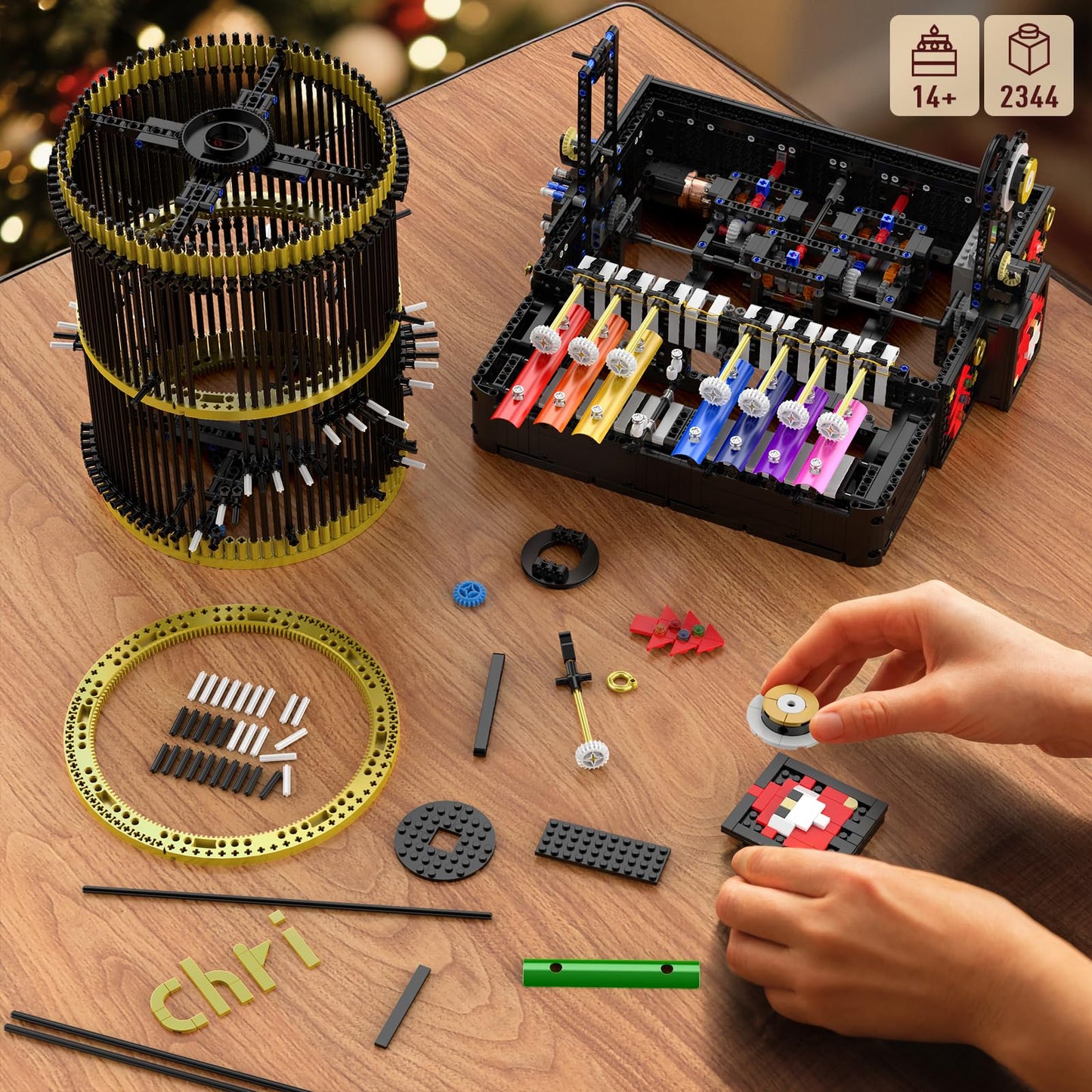 Mould King 10170 Music Box Building Sets, 2344+ PCS Rotating Christmas Music Box with 4 Speed Adjustable Mode, Black Gold Design with Festive Patterns, Collectible Decoration Gift for Adults Age 14+