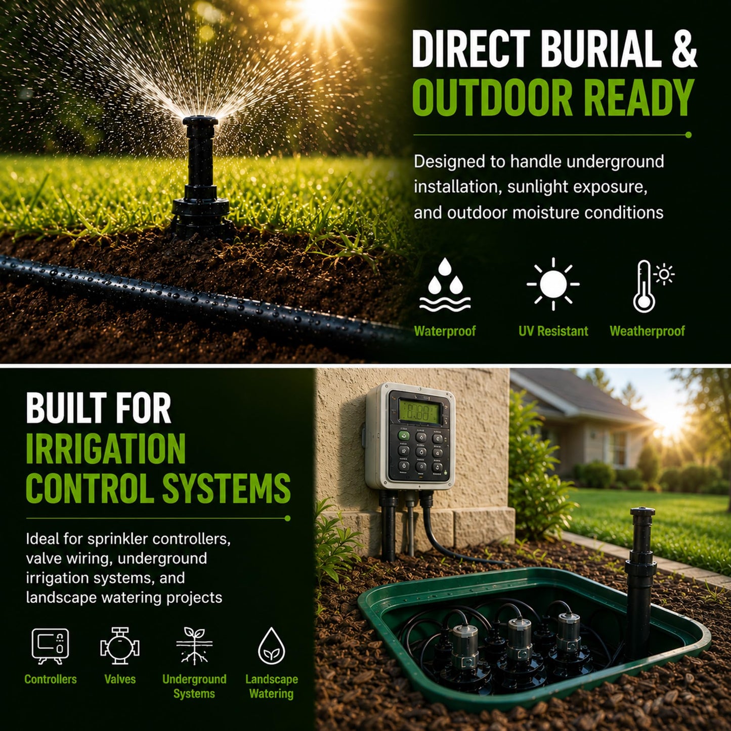 SYSTON 18/8 Sprinkler Wire, 100% Solid Copper Irrigation Control Wire, Direct Burial Underground Low Voltage Cable, UV Sunlight Resistant PE Jacket for Sprinkler Systems, 18 AWG 8 Conductors, 250 FT