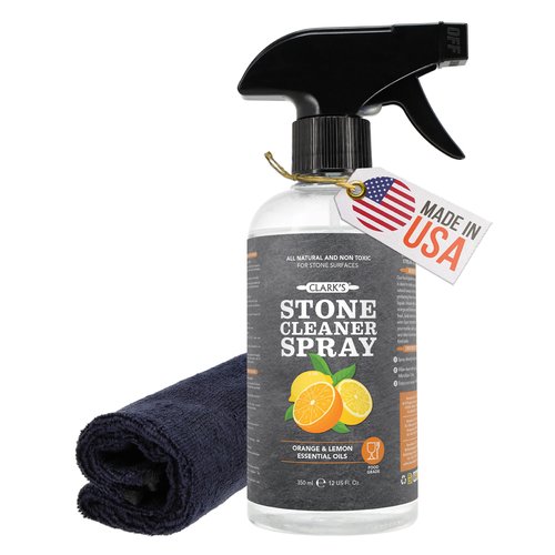 CLARK'S Natural Stone Spray Cleaner, with Microfiber Cloth for Soapstone, Granite, Quartz, Marble, & other Countertop Surfaces – Pure Ingredients to Keep Stone Protected, Citrus Oil Extracts, 12oz
