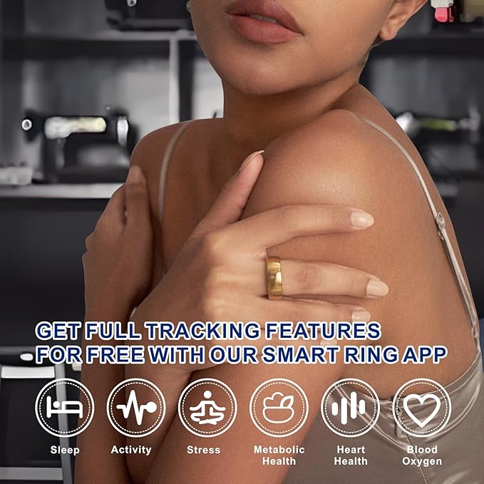 Smart Ring, Activity Trackers, Sleep Ring, Fitness Tracking, Stress Tracker, Heart Rate, Meditation, Temperature, Respiratory, No App Subscription, Women, Men, iOS, Android (Golden, 10)