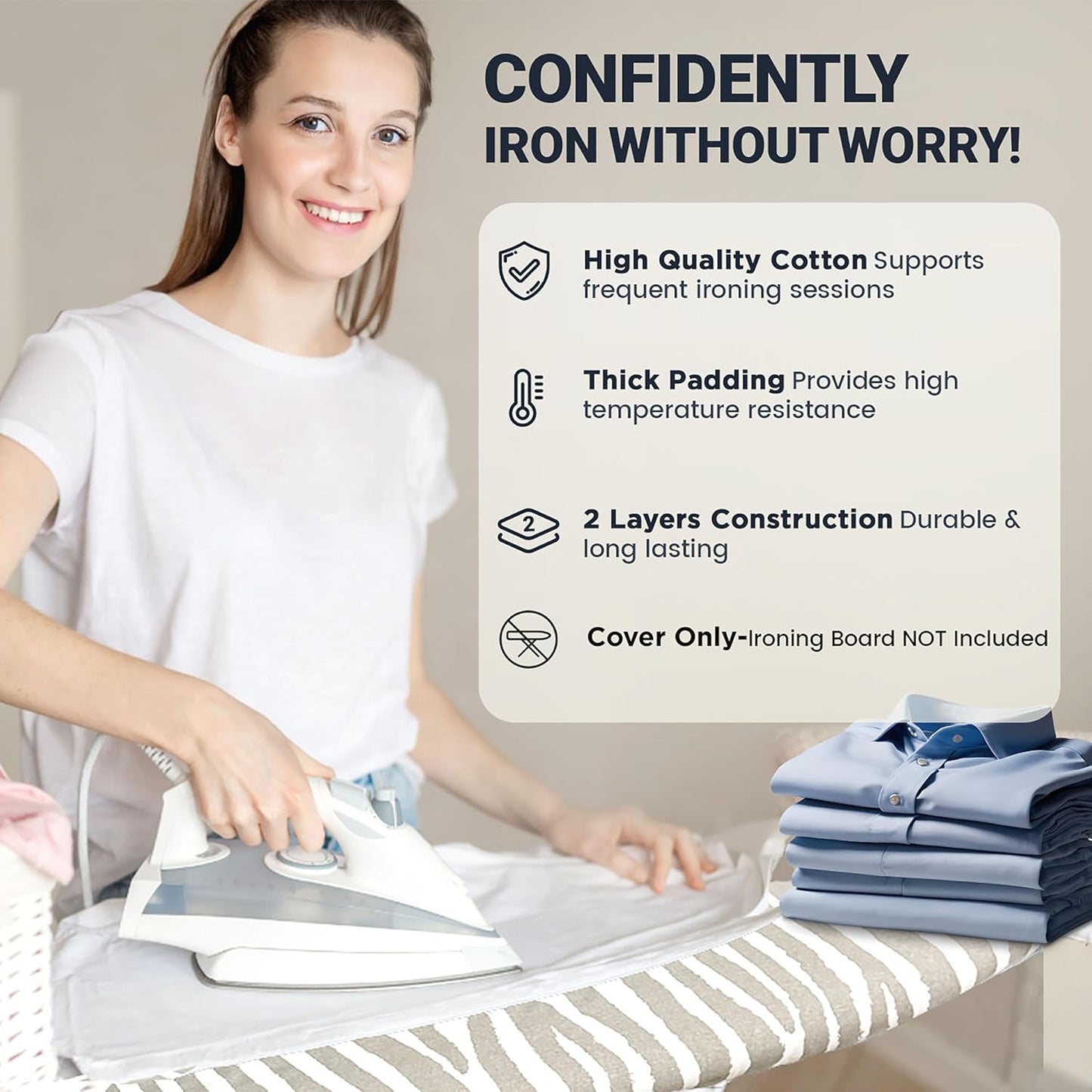 UniSimp Ironing Board Cover - Extra Thick Natural Cotton, Scorch & Stain Resistant | 18"x54" Zebra Design