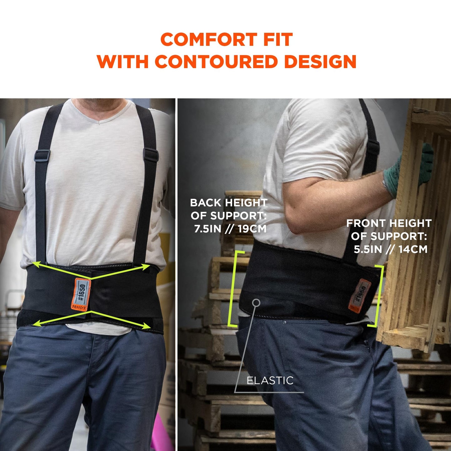Ergodyne ProFlex 1650 Back Support Belt, 7.5" Elastic, Adjustable, Removeable Straps, Large