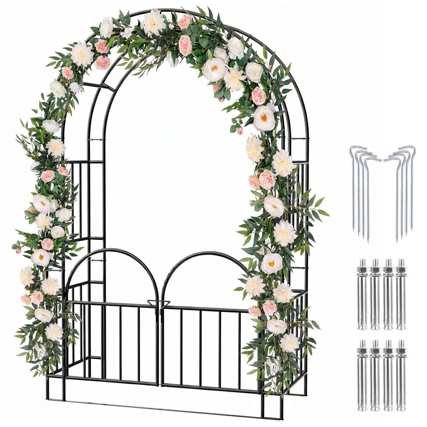 Kinchoix 7FT Garden Arch Arbor Heavy Duty Metal Arbour Archway Garden Arch Trellis for Climbing Plants Outdoor