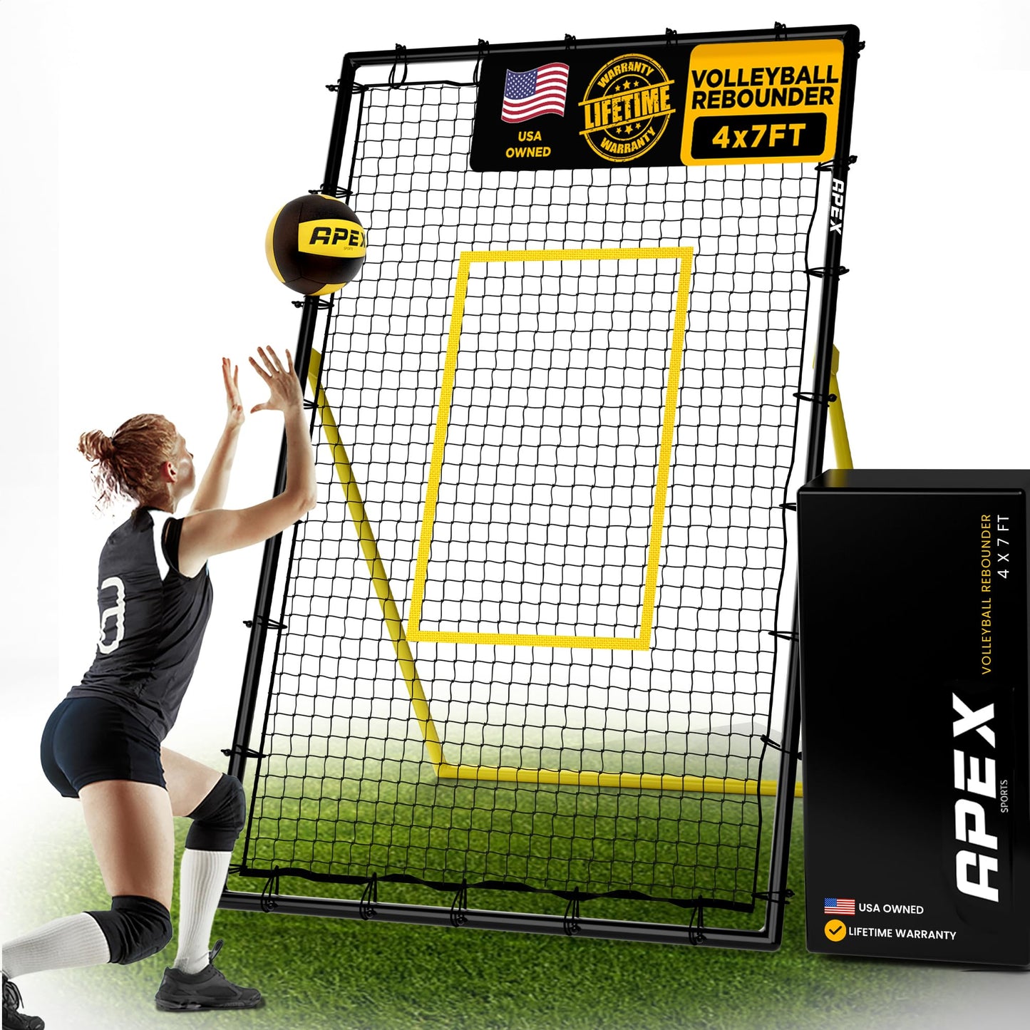 Apex Sports Adjustable Volleyball Rebounder Net 7x4 ft – Bounce Back Training Equipment with Angle Customization for Practicing Volleying, Bumping, Spiking – Durable & Portable with Travel Bag (AP004)