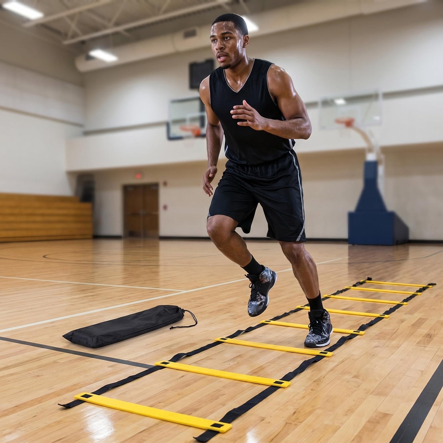 Qtopun Agility Ladder Speed Training Ladder 12 Rung 20ft with Carrying Bag, Adjustable Soccer Training Equipment for Football Basketball Drills, Fitness Workout Sports Outdoor Exercise