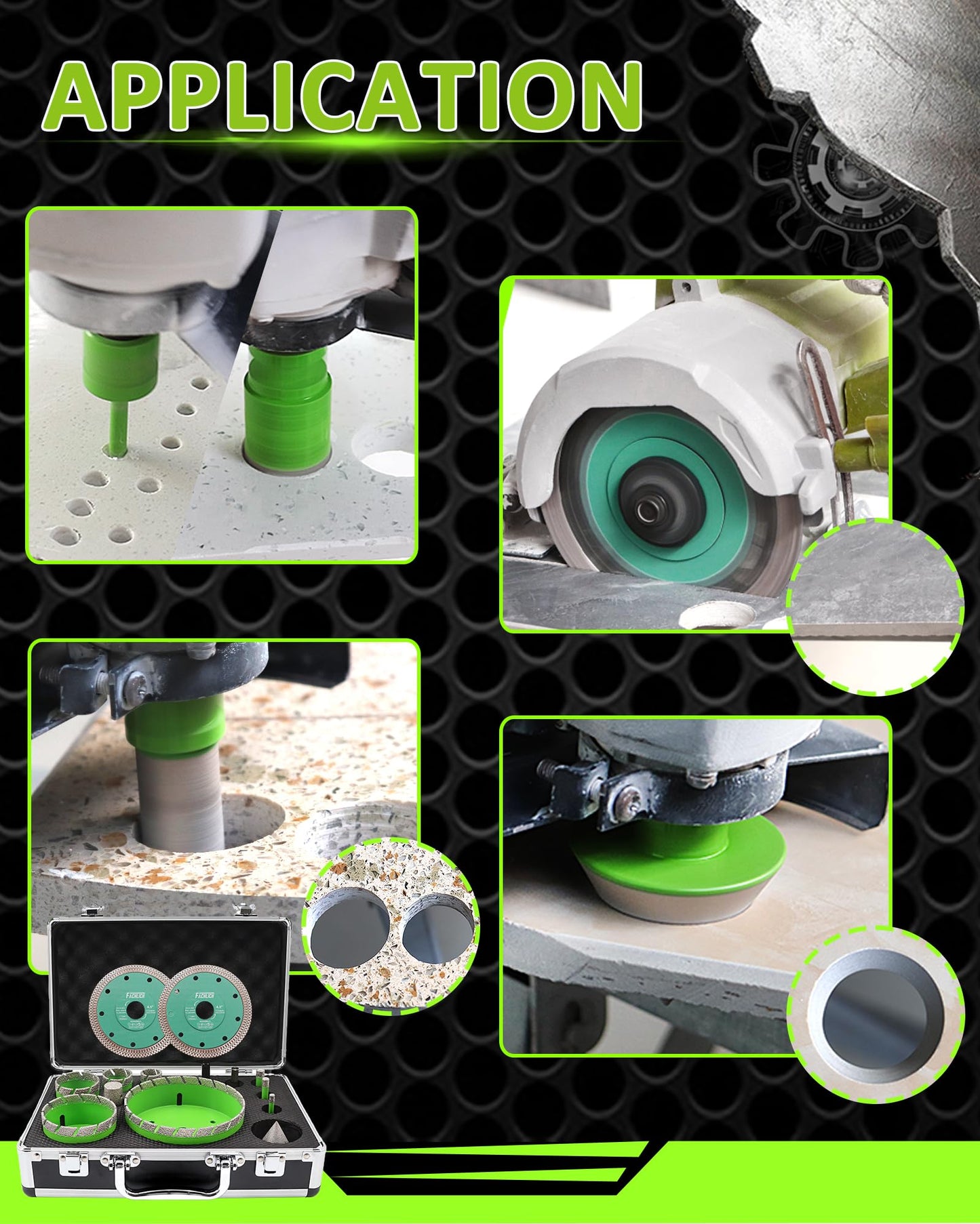 FACHLICH Tile Hole Saw Kit - 14pcs Diamond Hole Saw (6/8/10/25/35/50/75/125mm) with Finger Bit and Chamfer Bit, Tile Drill Bits for Porcelain Ceramic Marble Brick Granite,5/8"-11 Thread