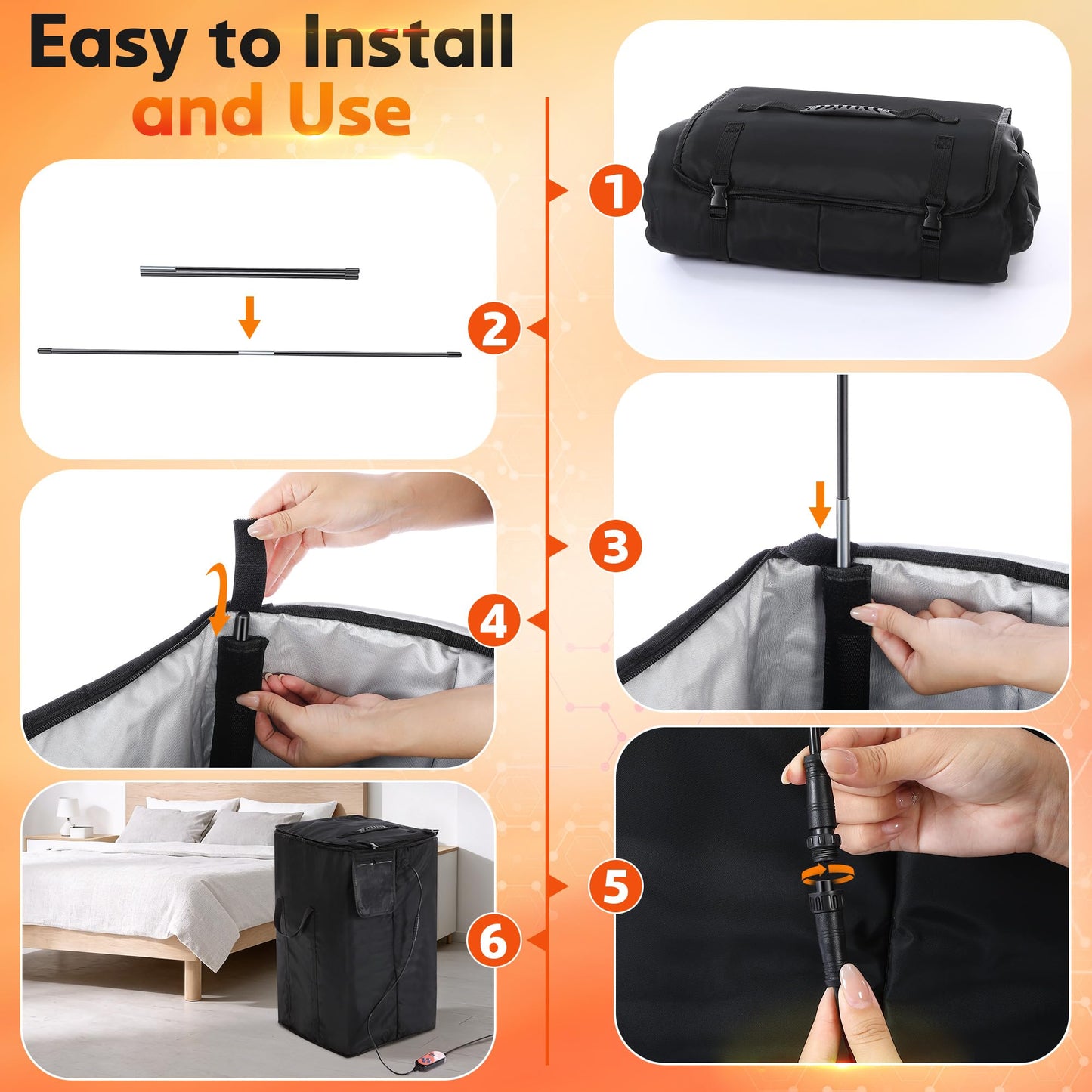 Bed Bug Heater, 360° High Temperature Portable Bed Bug Eliminator Equipment with Digital Timer & Temperature Control, Fast Heating to 155°F for Moths, Carpet Beetles and Lice(Black)
