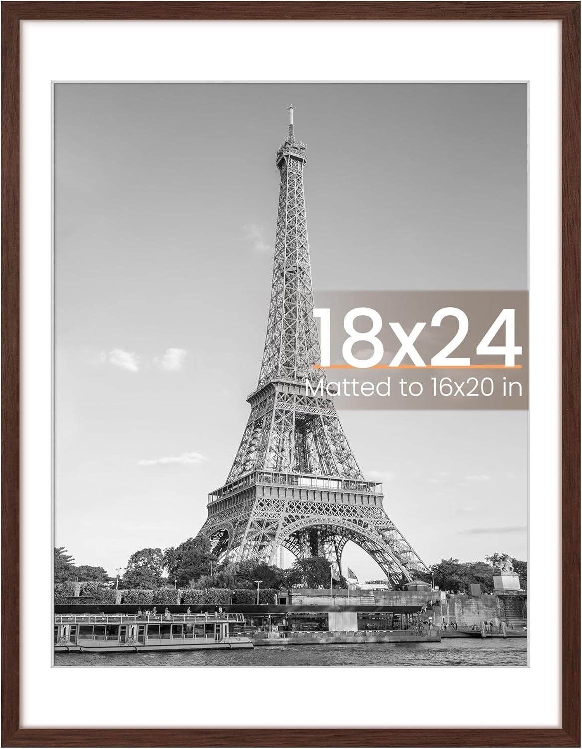 Upsimples 18x24 Picture Frame - Versatile Display for 16x20 Photos with Mat or 18x24 Without - Brown, 1 Pack