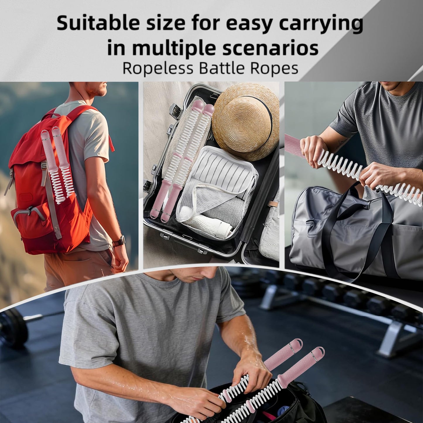 Ropeless Battle Ropes 2Pcs with Bag for HIIT, Cardio, Strength & Low-Impact Training, Portable Weighted Home Gym Equipment Non-Slip Handle, Cordless Battle Ropes for Men & Women, Upgrade Battle Rope