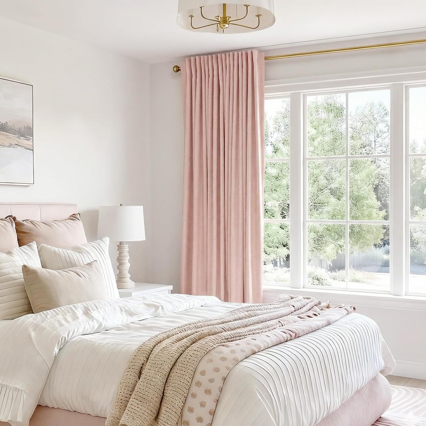 Skiennix 100% Blackout Linen Curtains - Thermal Insulated Drapes for Bedroom | 90" Long, Blush Pink