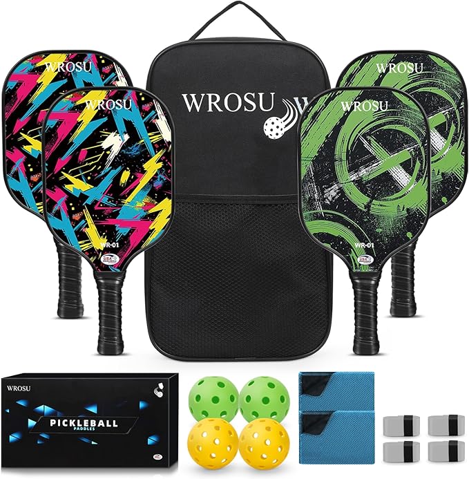 Carbon Fiber Pickleball Paddles Set of 4 or 2 Rackets,USAPA Approved Carbon Fiber Surface Pickle Ball Equipment Sets PP Honeycomb Core Pickleball Rackets & Accessories for Men,Women,Kids,Adults