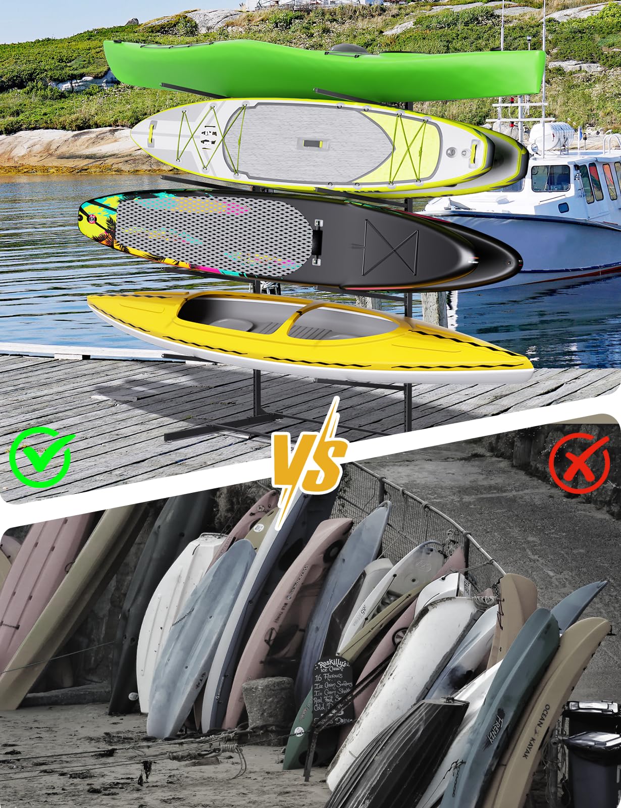 sogiv Freestanding Kayak Storage Rack, Metal Kayak Racks, Heavy Duty Kayak Holder, Freestanding Kayak Stand, Canoe Rack for Garage & Outdoor Storage, for Kayaks, Canoes, Surfboard & Paddleboard
