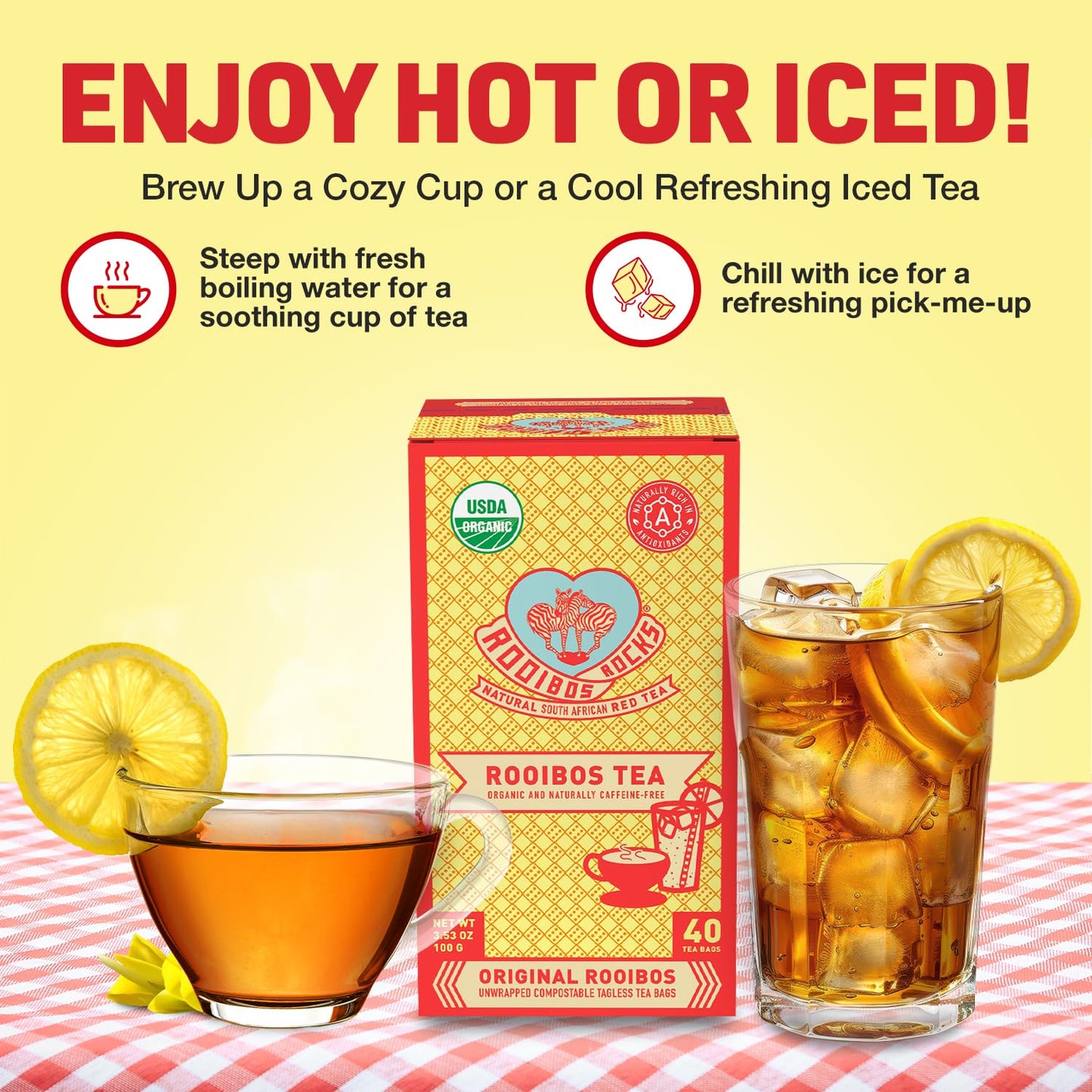 Caffeine Free Red Rooibos Tea Bags 40 - Naturally Sweet Herbal Tea Safe for Children and Pregnant Women - Low Tannin, Premium Organic Rooibos Tea Sustainably and Ethically Farmed in South Africa