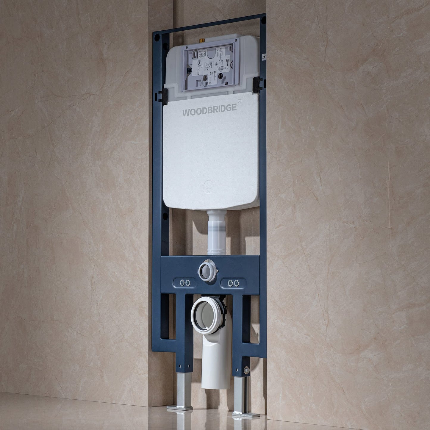 WOODBRIDGE In-Wall Toilet Tank with Polished Chrome Actuator Plate, 0.8 GPF/1.60 GPF Dual Flush,Carrier System for 2 x 4 stud installation, WHTA001