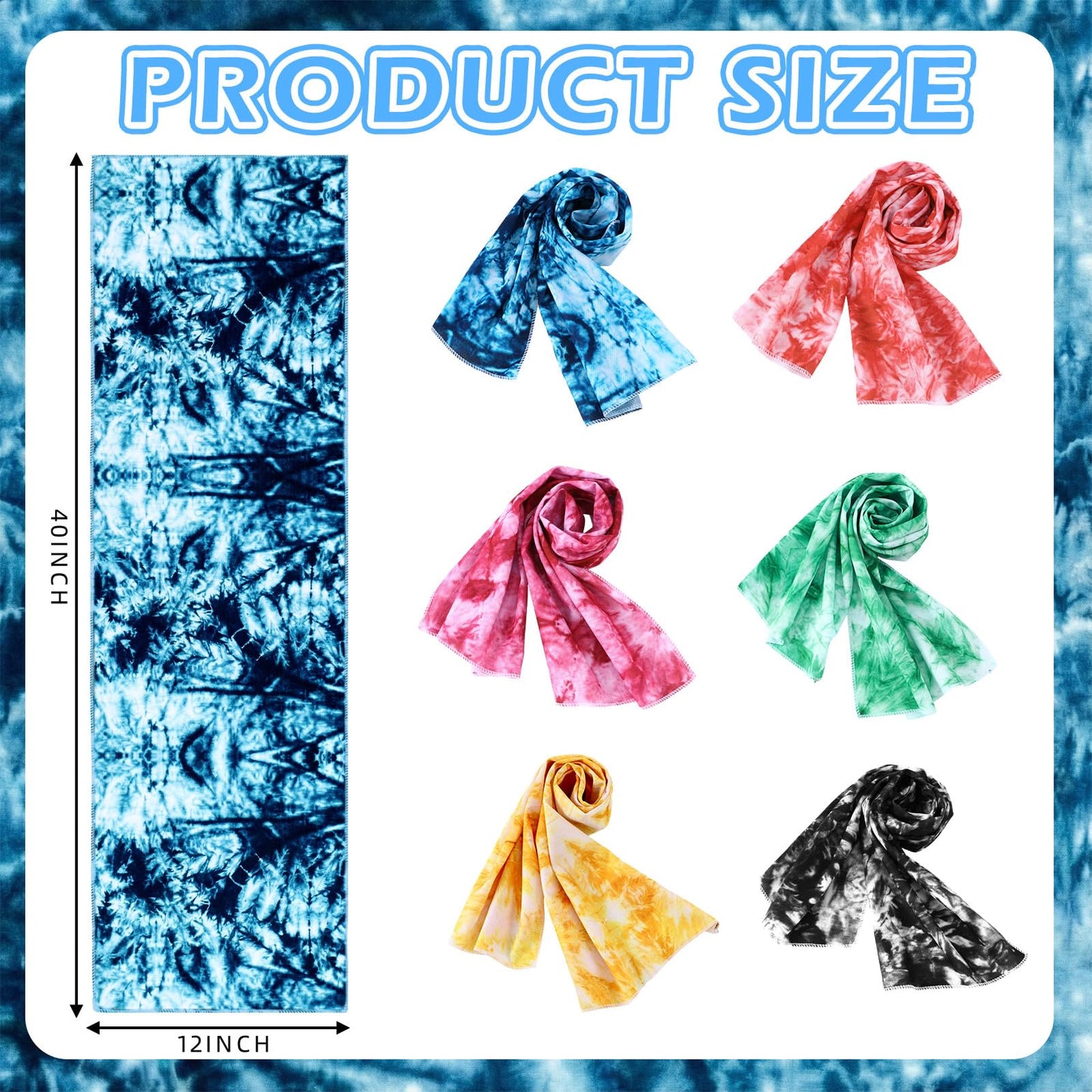 Lumina Garden 12 Pcs Tie Dye Cooling Towel for Neck and Face, 40 x 12 Inch Soft Microfiber Breathable Chilly Ice Towel, Stay Cool Sweat Rags for Sports Biking Hiking Running Yoga Golf Camping