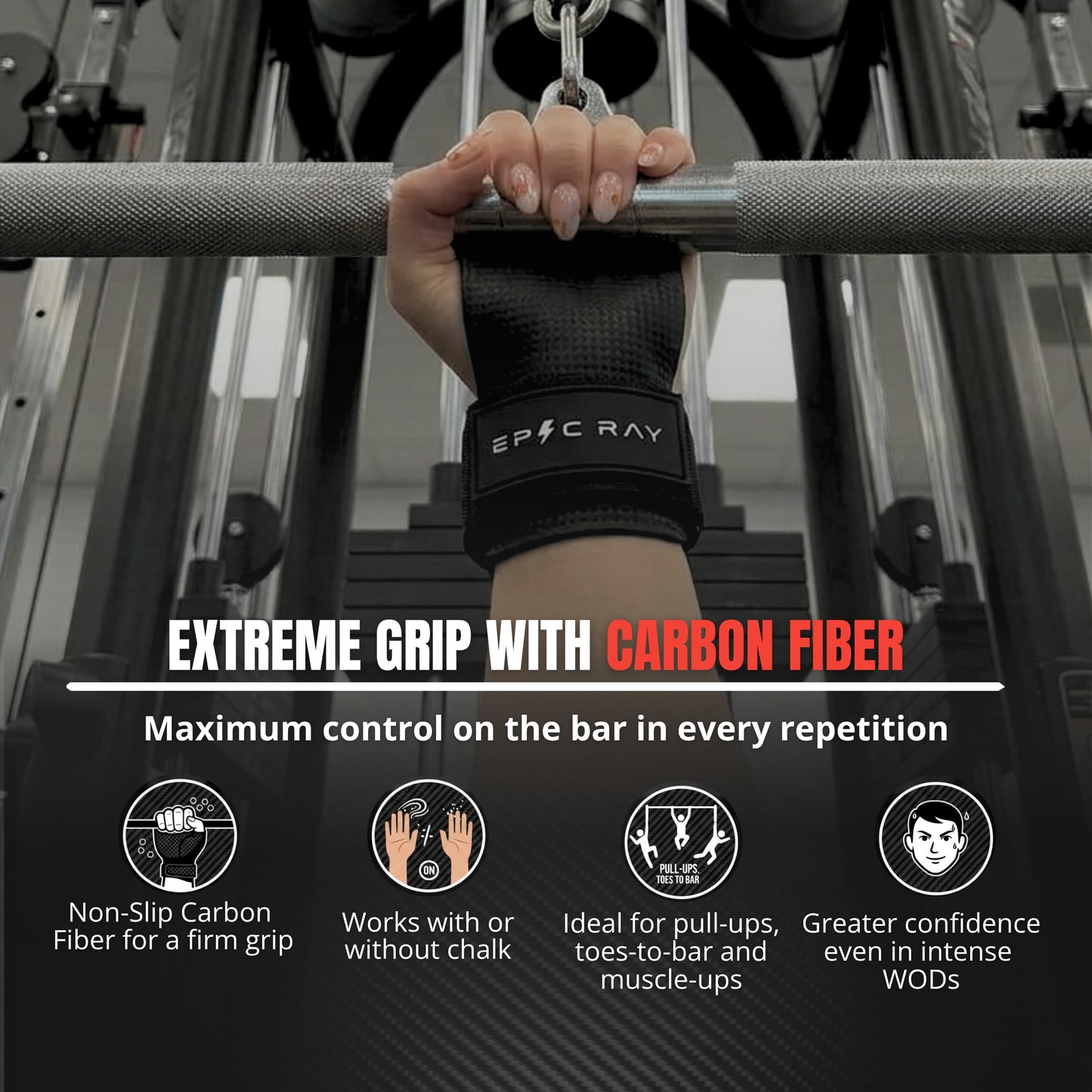 Carbon Microfiber Gymnastics Grips for Cross Training & Calisthenics – Hand Grips Kit with Wrist Wraps & Thumb Tape for Men and Women (M)