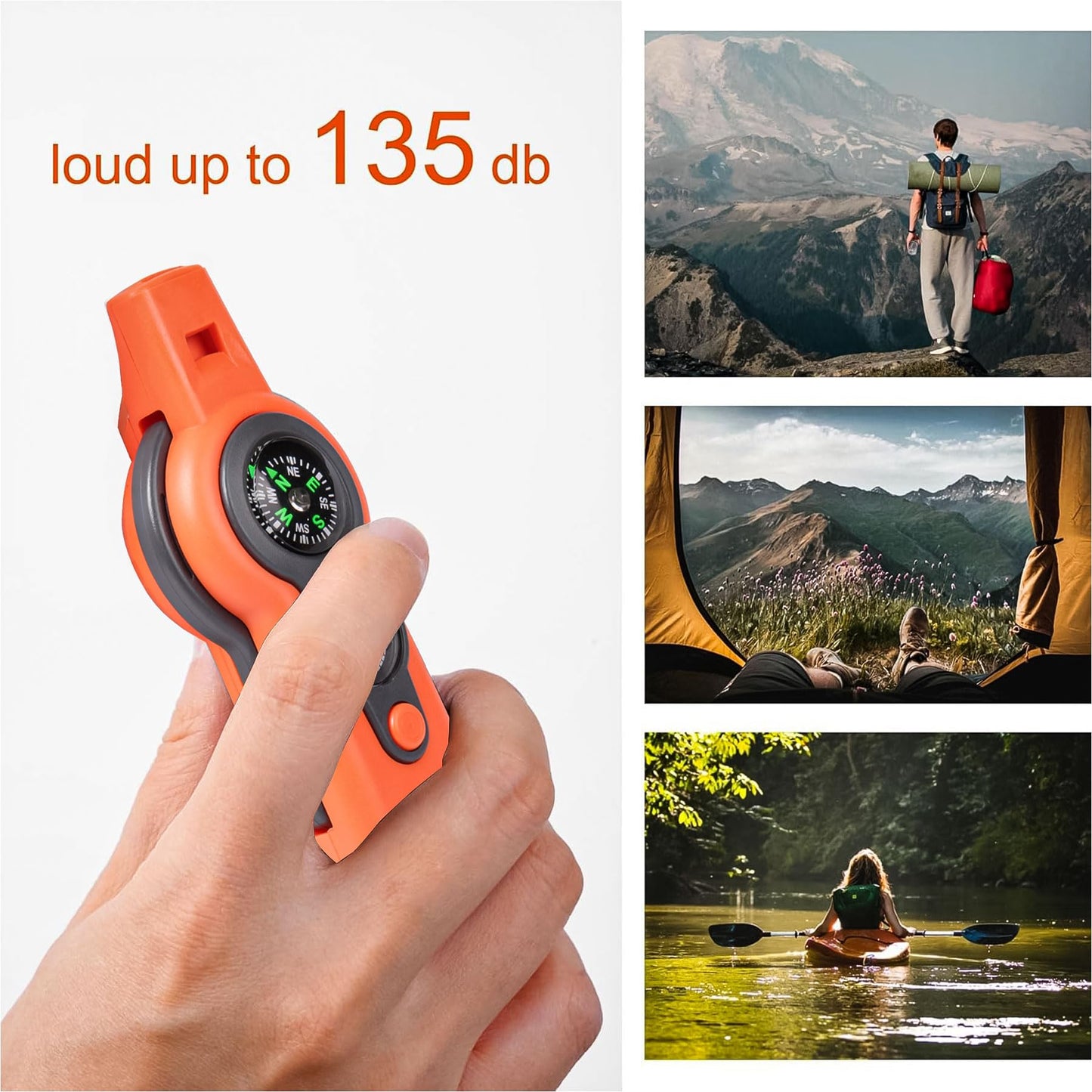 Emergency Survival Function Whistle, Outdoor Multifunctional Tool Safety Whistle with Lanyard, Ideal for Kayaking, Boating, Hiking, Camping, Climbing, Hunting, Fishing, Rescue Signaling(Orange)