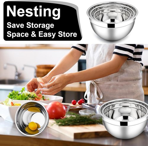 E-far Stainless Steel Mixing Bowls - 6-Piece Set with Airtight Lids | Stackable Design, 4.5 QT, 3 QT, 1.5 QT (Black)