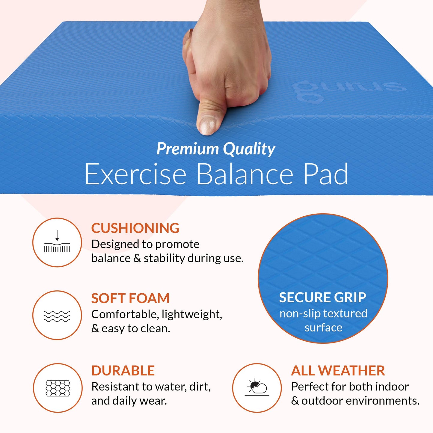 Gurus Balance Pad – High-Density Foam Balance Pad Physical Therapy for Stability & Strength, Exercise Foam Pad for Balancing, Non-Slip Lightweight Trainer for Home Gym & Rehab (Blue)