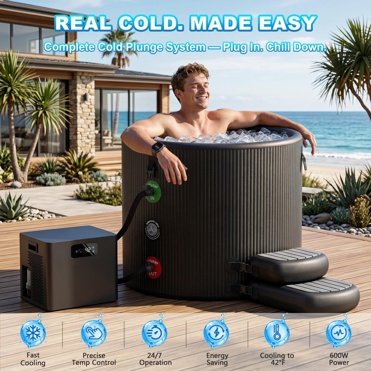 1/3HP Ice Bath Chiller & Cold Plunge Tub Kit, Cold Plunge Chiller with Built-in Pump, 120 Gal Inflatable Ice Plunge Tub, Cold Plunge Tub with Water Chiller for Cold Therapy