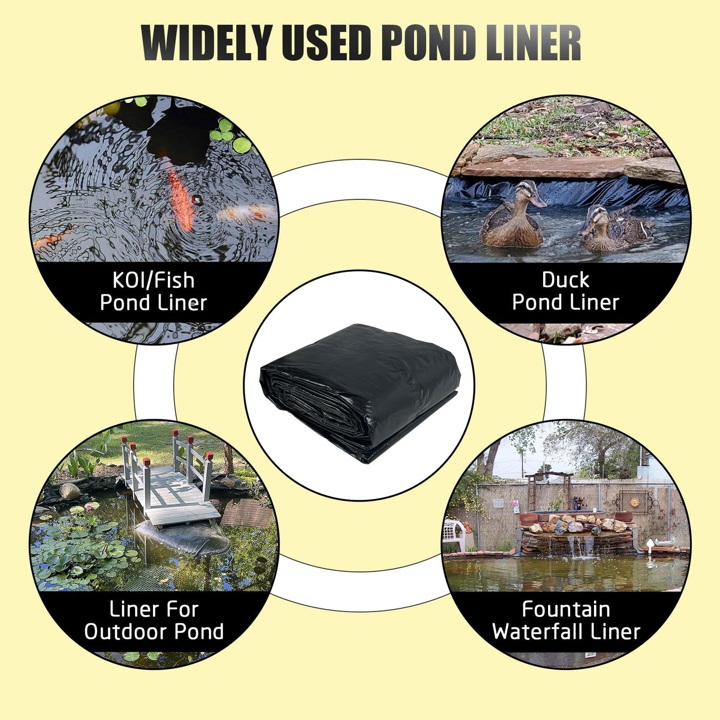 yeezoo 25x30FT Reinforced Large PE Pond Liner, KOI Pond Liners for Outdoor Ponds, Enhanced 5-Layer Structure Pond Liner for Fish, Duck, Garden Raised Bed and Waterscape Pond(0.63oz/sq ft Thickness)