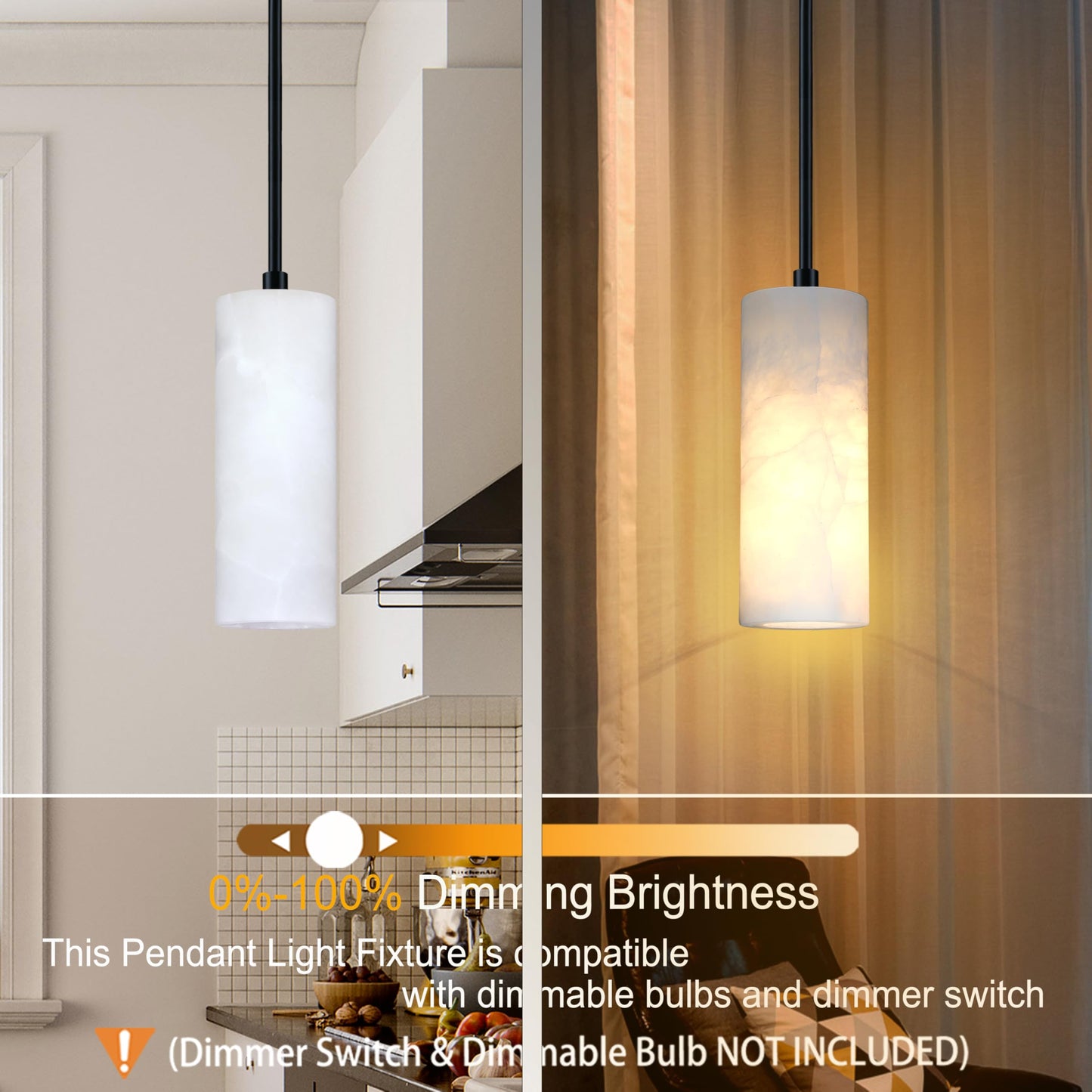 Tonabona 3 Pack 1 Light Hanging Natural Polyhedral Alabaster Marble Pendant Ceiling Light Fixture,Modern Industrial Farmhouse Kitchen Island Light Black Finish Over Sink Restaurant bar Corridor