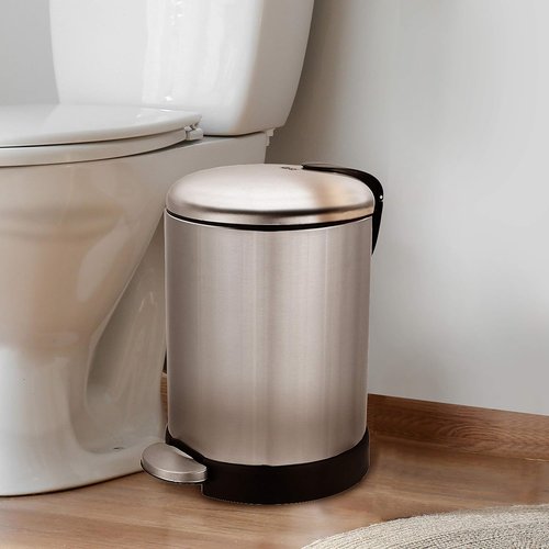 Glad Small Trash Can - 1.2 Gallon Round Stainless Steel Garbage Bin with Soft Close Lid | 8 x 9.5 x 12 Inches