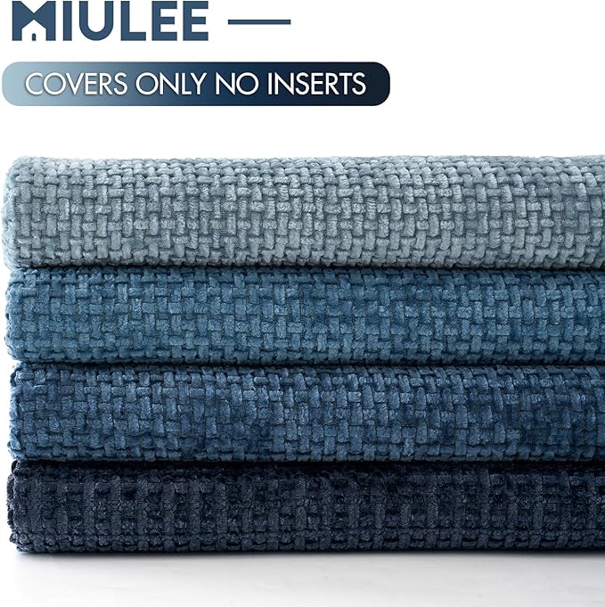 MIULEE Pack of 4 Couch Throw Pillow Covers 16x16 Inch Neutral Blue Soft Decorative Chenille Pillow Covers Farmhouse Accent Cushion Covers for Boho Western Spring Coastal Decor Sofa Bed Living Room