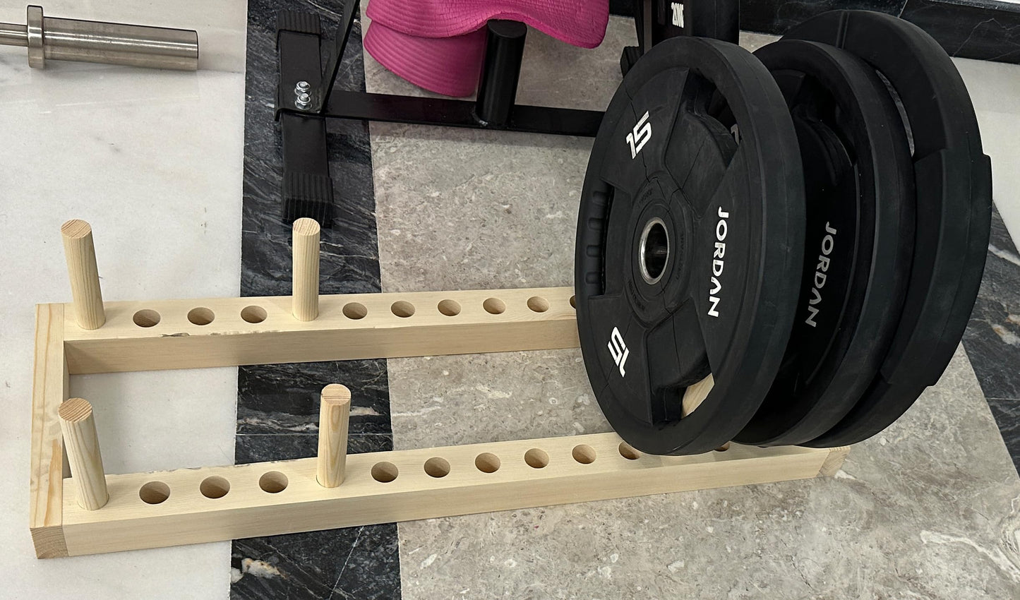 MAUMI Wooden Weight Plate Rack – Olympic Weight Plate Holder & Storage Stand – Bumper Plate Organizer – Horizontal Weight Tree for Home Gym – Weight Plate Storage Rack