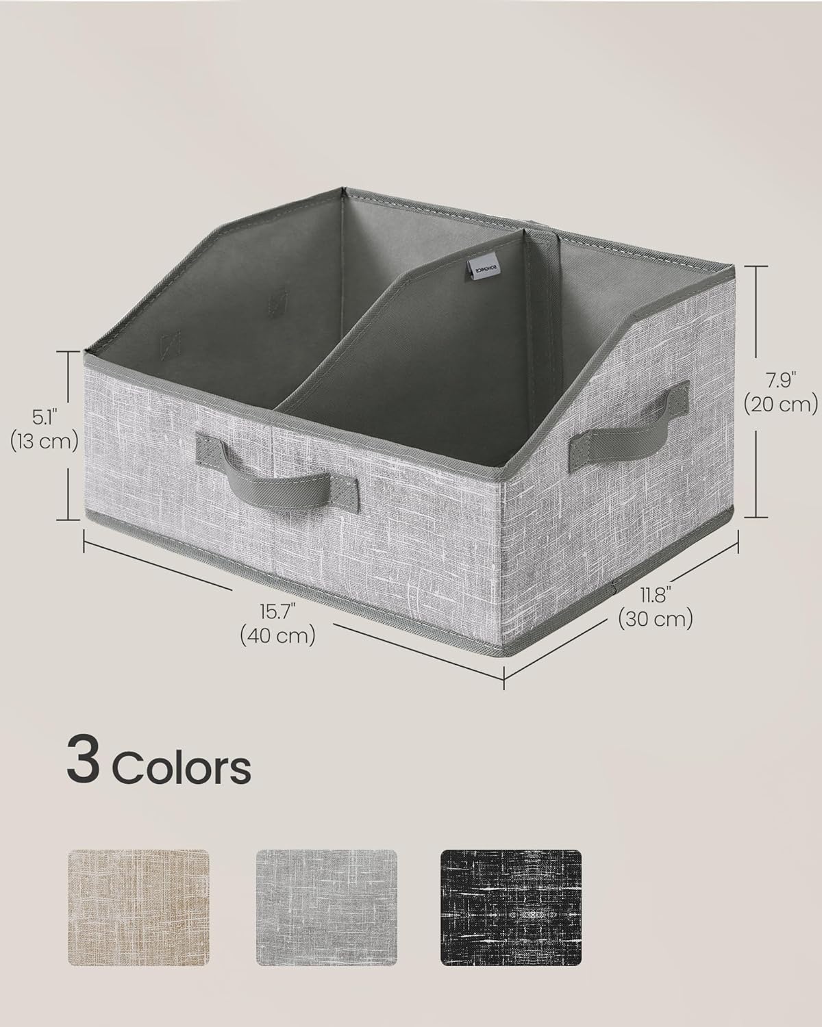 SONGMICS Storage Baskets Set of 6 - Foldable Fabric Bins with Removable Dividers | 15.7 x 11.8 x 7.9 Inches, Cattail Gray