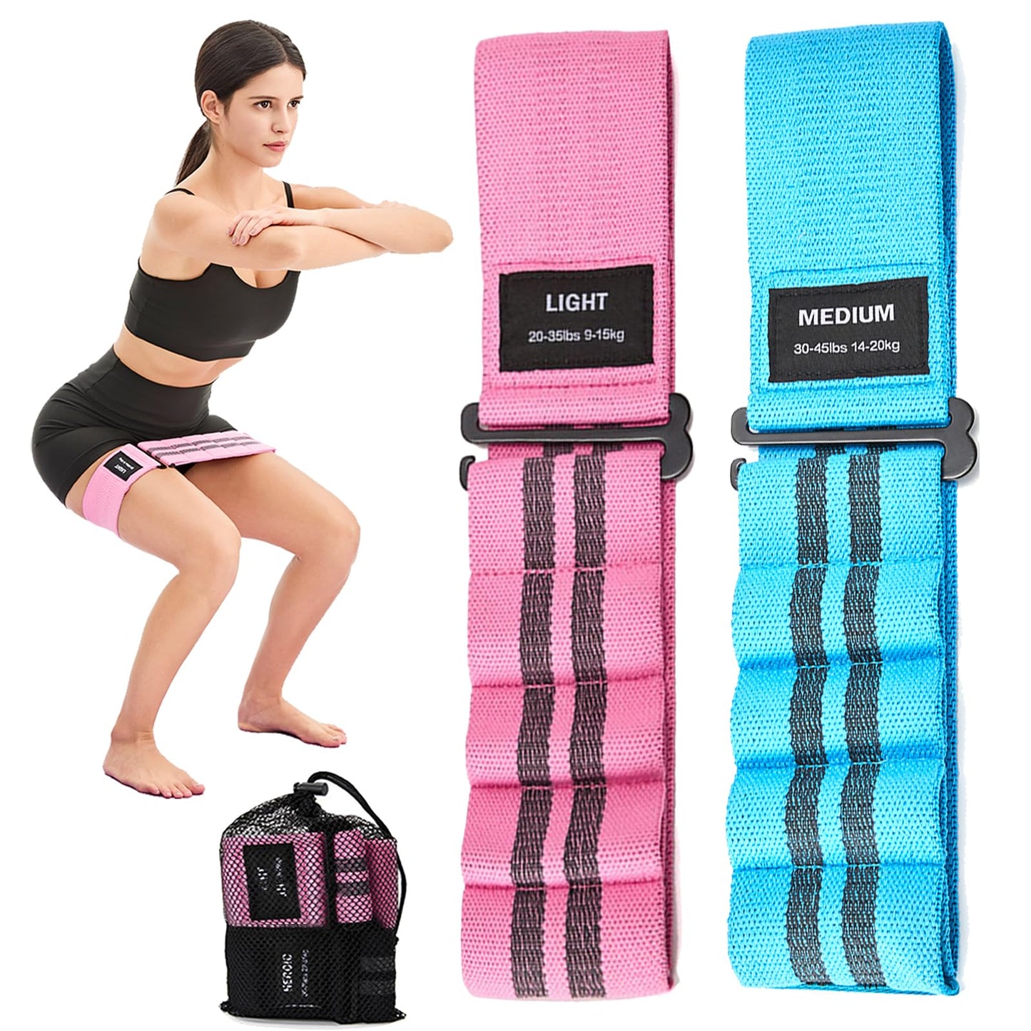 Adjustable Fabric Resistance Bands for Squats, Glutes & Legs – 5 Levels of Customizable Size, Width & Tension, Non-Slip Booty Bands for Men and Women, Pilates & Yoga Workouts
