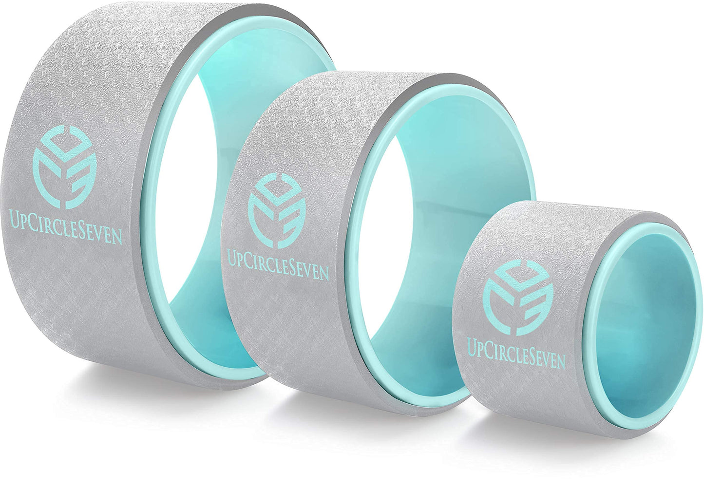 UpCircleSeven Yoga Wheel Set - Strongest & Most Comfortable Dharma Yoga Prop Wheel, 3 Pack for Back Pain Stretching & Backbends (12, 10, 6 inch) (Turquoise)
