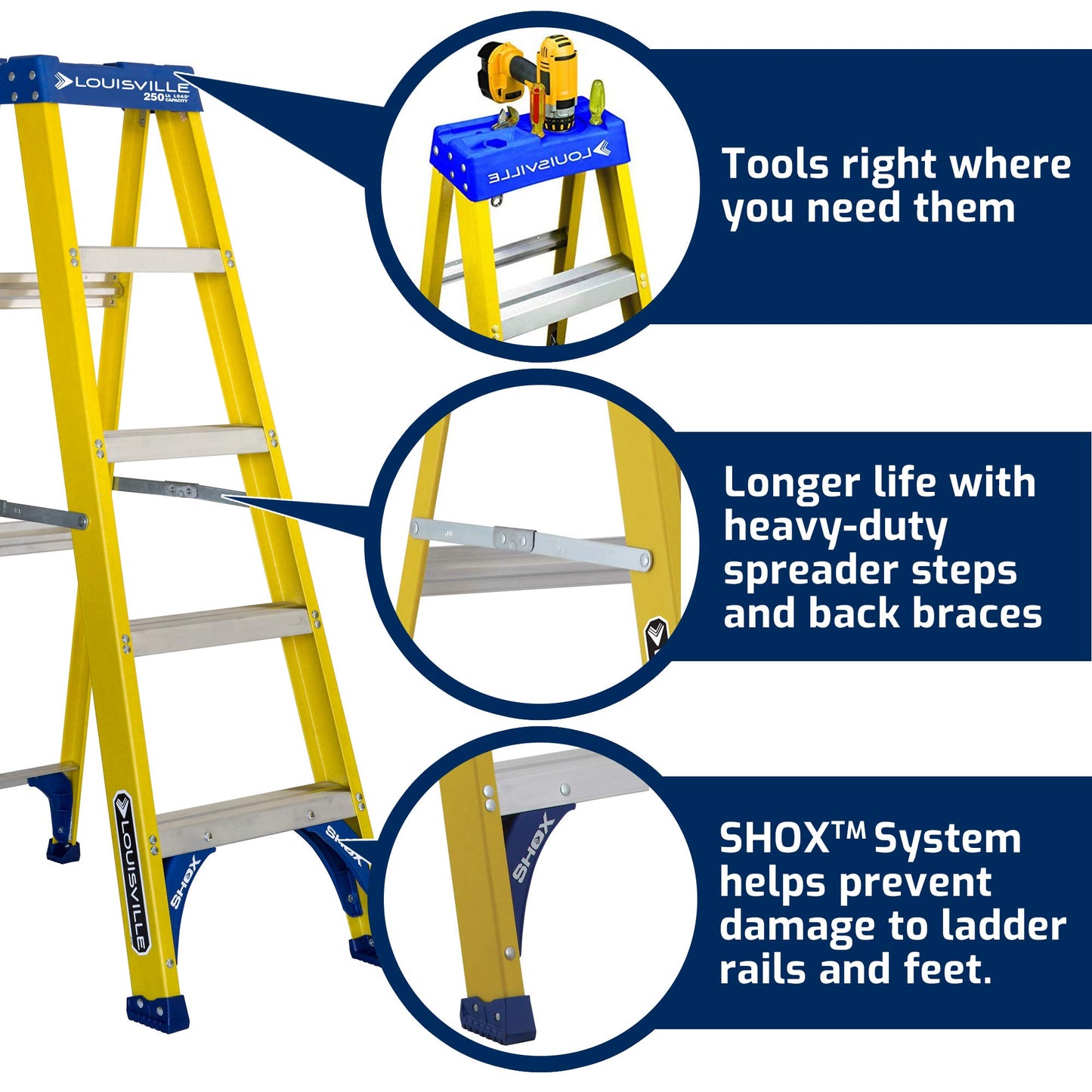 Louisville Ladder FS2005 Fiberglass Step Ladder, 5-Feet/250lb, Yellow & L-3016-04 Step Stepladder, 4-Feet
