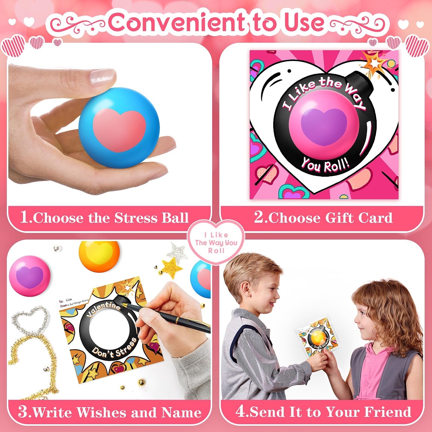 Valentines Day Cards for Kids School, 24 Pack Heart Stress Balls Valentine Day Gifts for Boys Girls, Squeeze Toys for Valentine Party Favor, Ideal Valentines Gifts for Classroom Exchange Prize