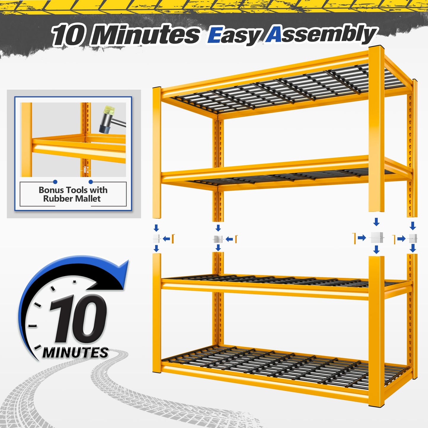REIBII Garage Shelving Suitable for Garage Aesthetic‌, 40" W x 19.7" D x 59.9" H Heavy Duty Metal Shelving Load 2200LBS, Adjustable 4-Tier Storage Shelves for Garage Warehouse Basement Pantry, Orange
