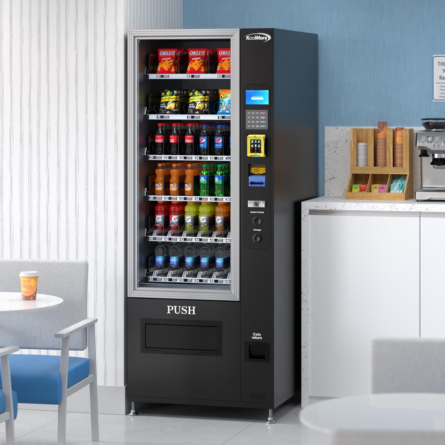 KoolMore Refrigerated Snack Vending Machine with 36 Slots Featuring Credit Card Reader and Bill Acceptor in Black (KM-VMR-30-BR)