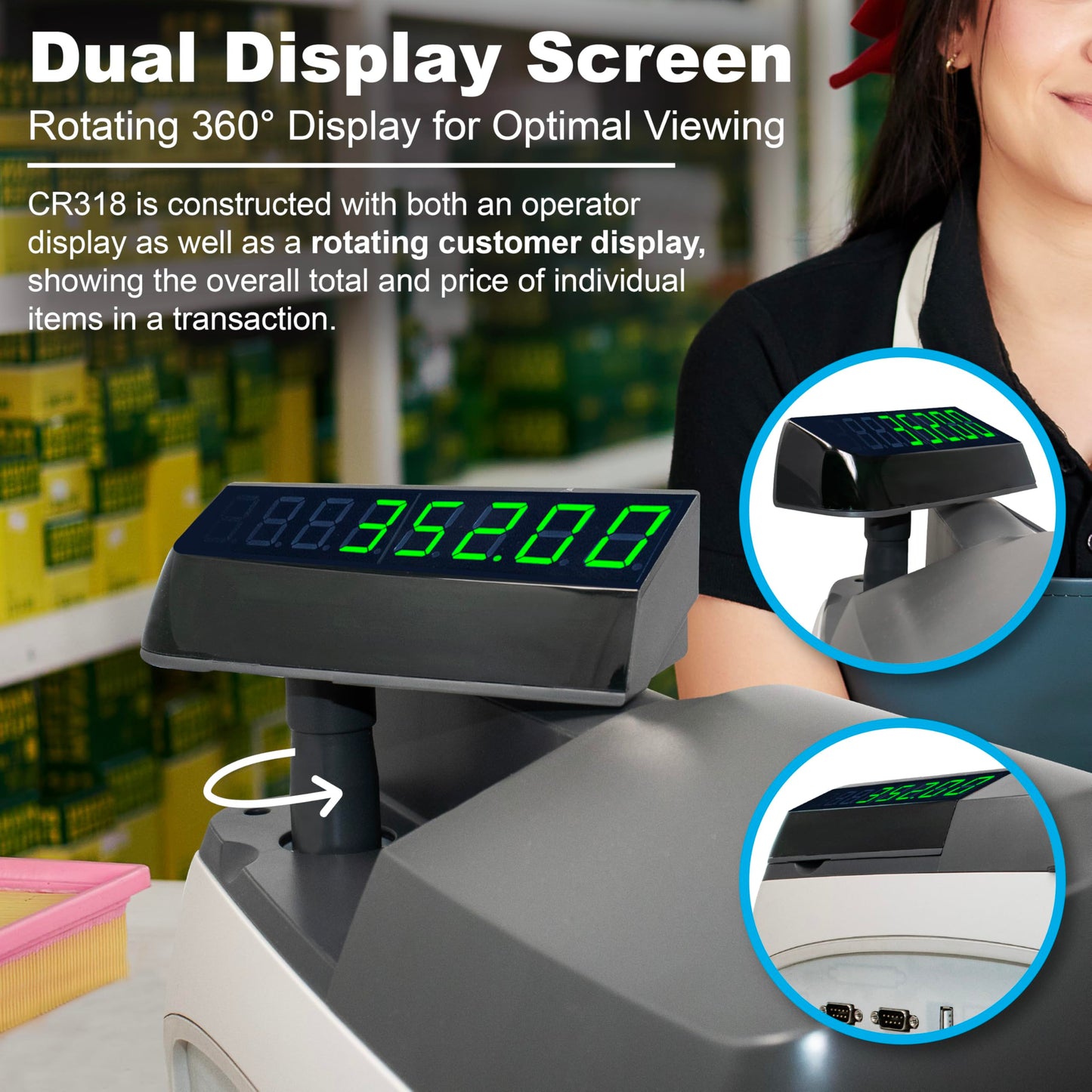 Nadex CR318 POS Cash Register, Thermal Printer, Steel Drawer, Multi-Clerk Support, White