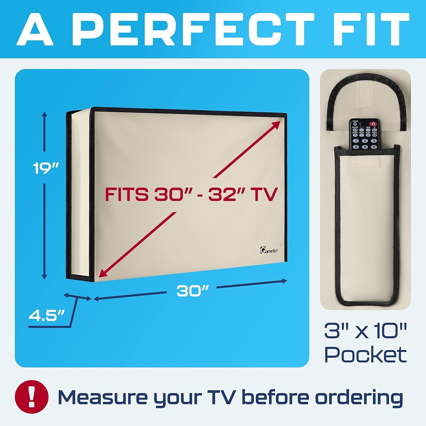 32 Inch Garnetics Outdoor TV Cover Waterproof, Weatherproof TV Enclosures with Smart Shield Screen Protectors, Ideal